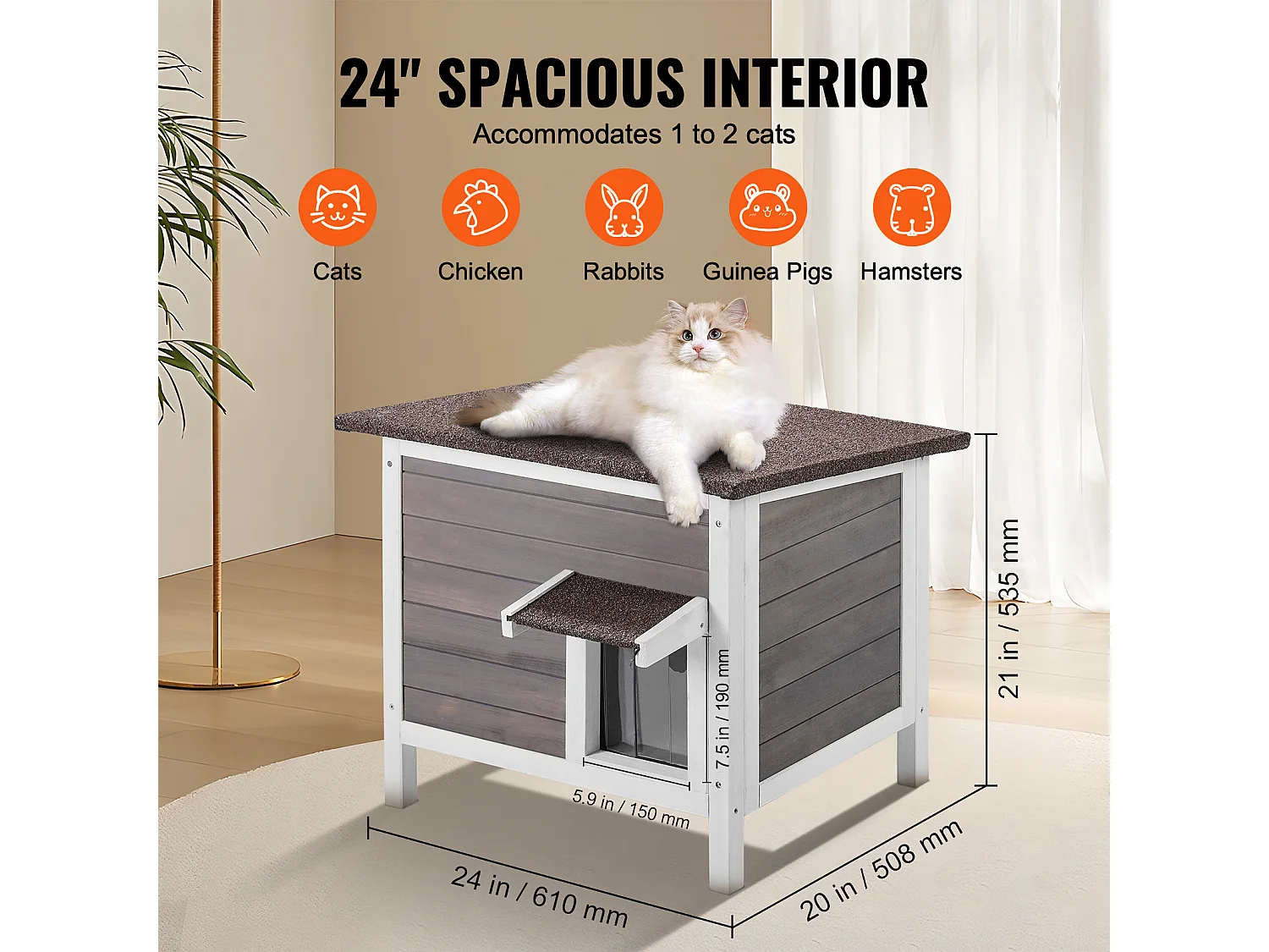 Maison pour Chat, SucceBuy Outdoor Cat Shelter - Un Abri en Bois pour Chats Sauvages, avec Toit et Portes Recouvertes de PVC