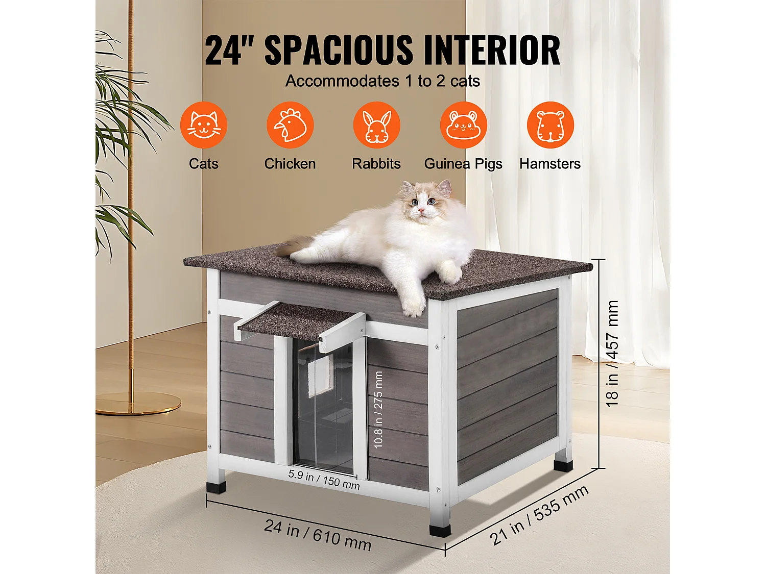 Casa para Gatos SucceBuy de Madera para Exteriores - Refugio para Gatos Salvajes con Puertas y Tragaluces