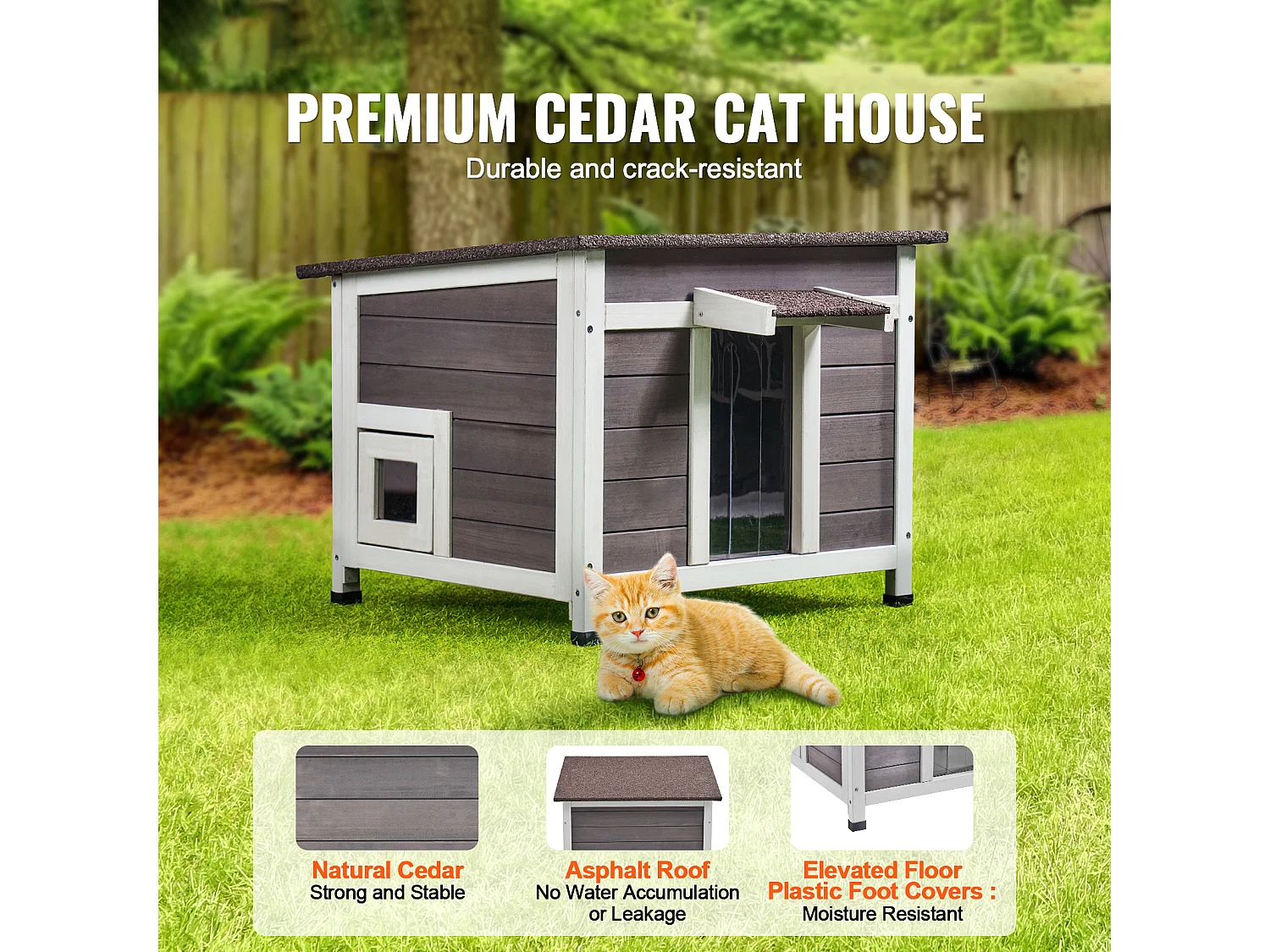 Maison pour Chat, SucceBuy Maison d'Extérieur en Bois pour Chat - Abri pour Chat Sauvage avec Portes et Fenêtres de Toit