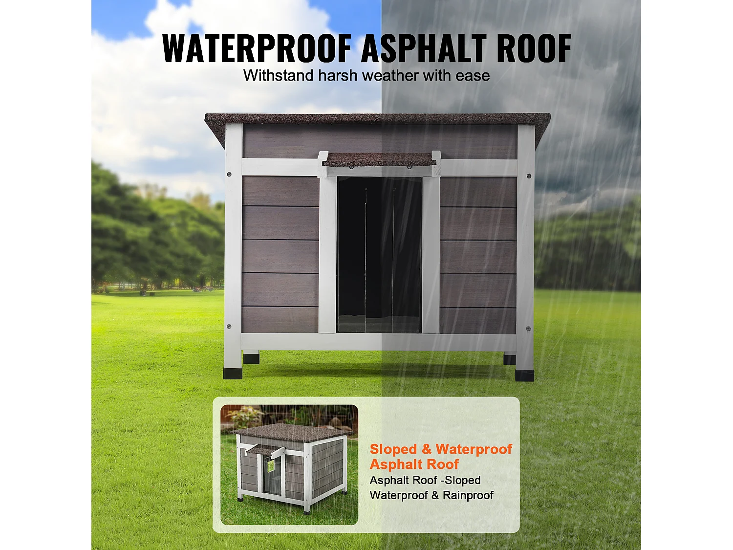 Maison pour Chat, SucceBuy Maison d'Extérieur en Bois pour Chat - Abri pour Chat Sauvage avec Portes et Fenêtres de Toit