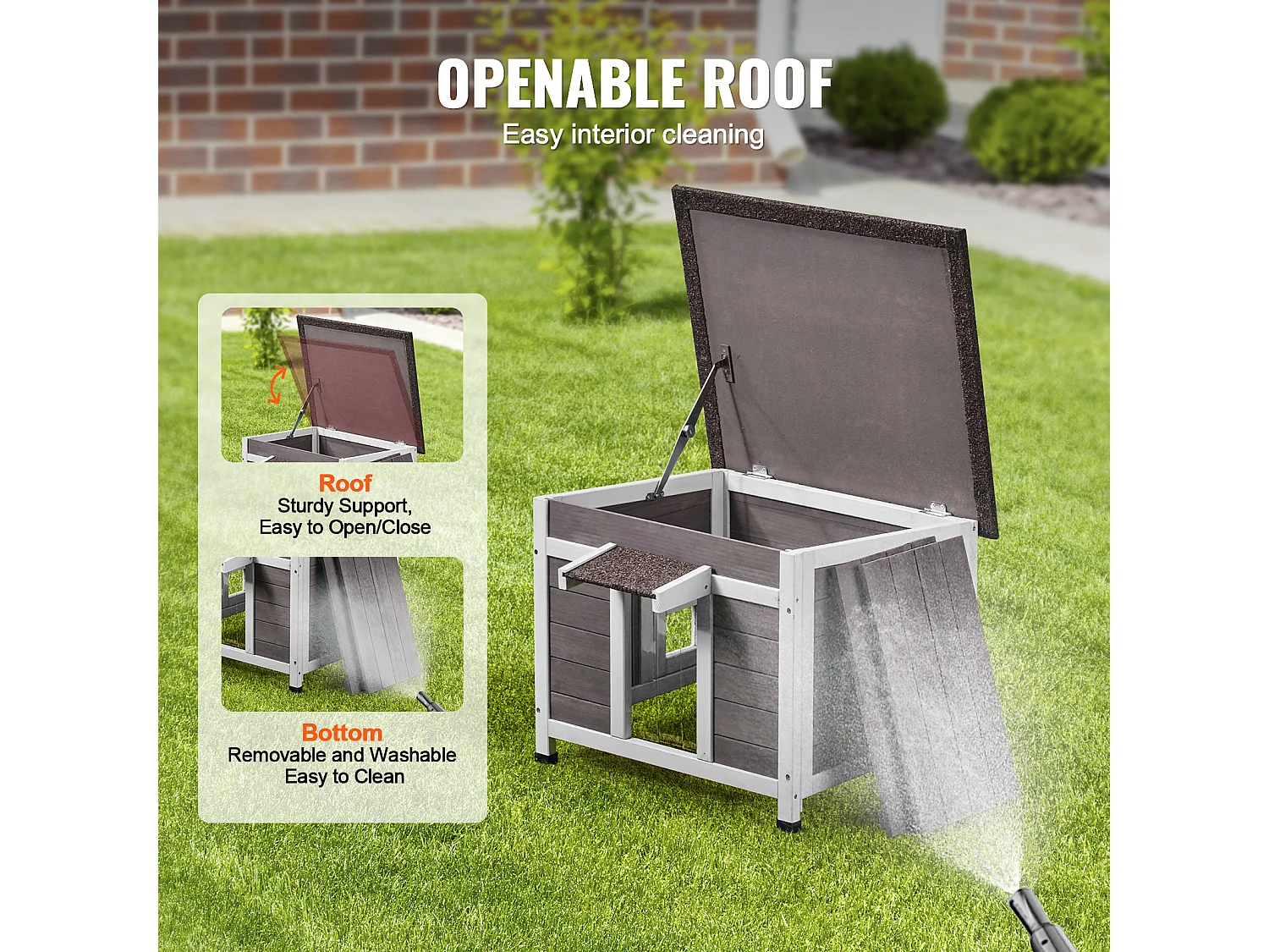 Maison pour Chat, SucceBuy Maison d'Extérieur en Bois pour Chat - Abri pour Chat Sauvage avec Portes et Fenêtres de Toit