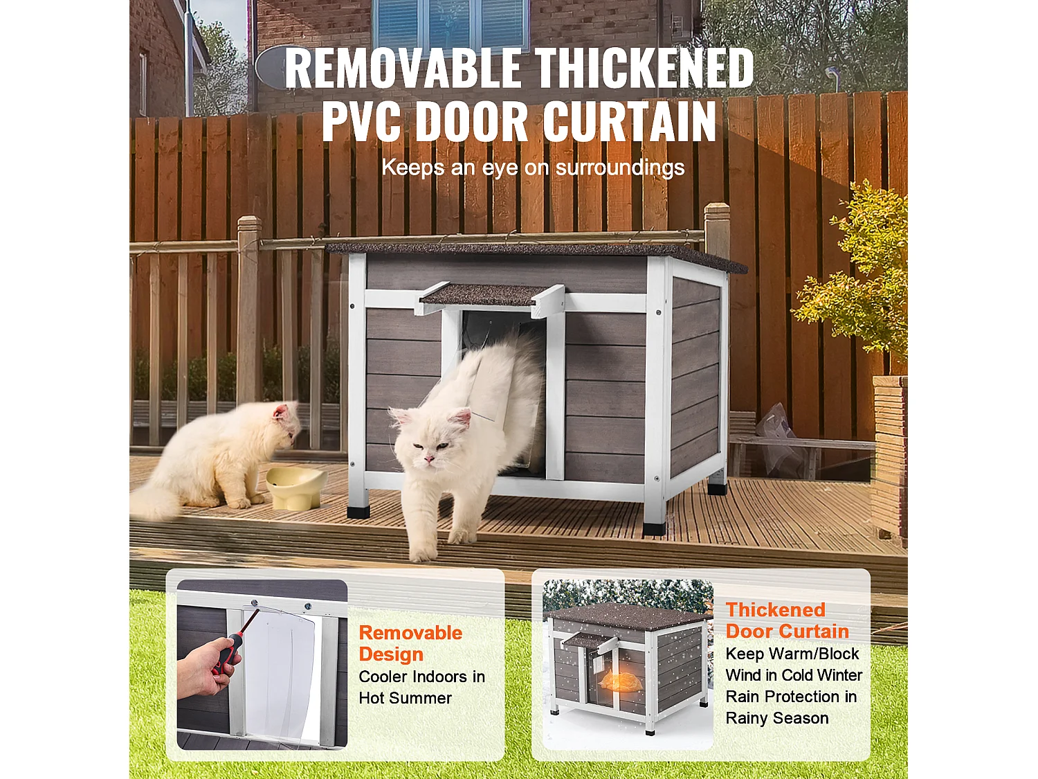 Maison pour Chat, SucceBuy Maison d'Extérieur en Bois pour Chat - Abri pour Chat Sauvage avec Portes et Fenêtres de Toit