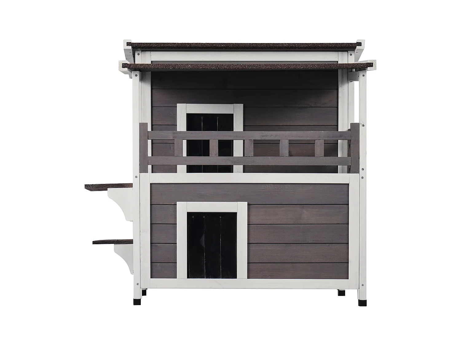 Katzenhaus, SucceBuy Outdoor-Katzenhaus - 2-stöckiger Wildkatzenunterstand aus Holz mit Balkon und Dach