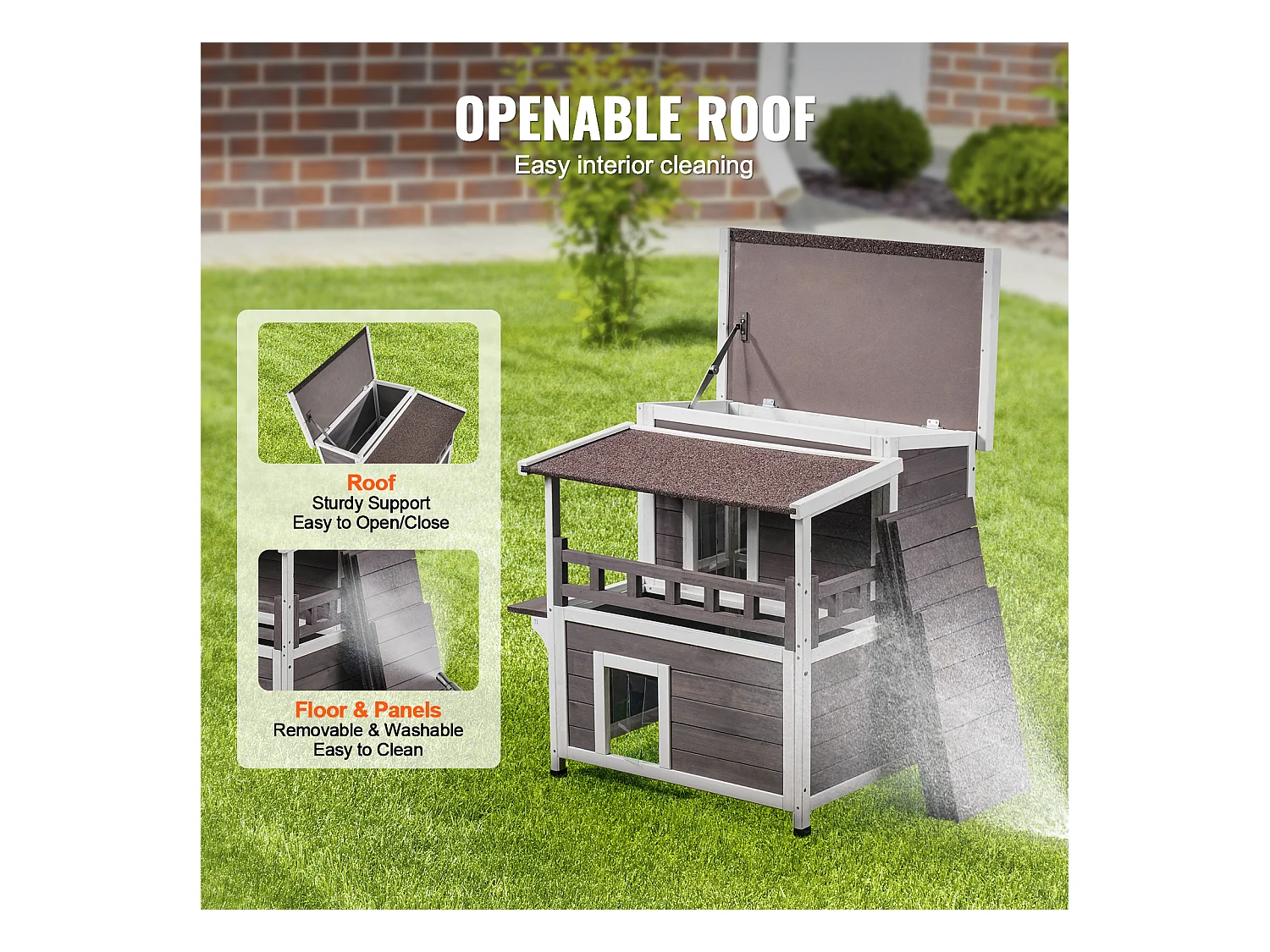 Katzenhaus, SucceBuy Outdoor-Katzenhaus - 2-stöckiger Wildkatzenunterstand aus Holz mit Balkon und Dach