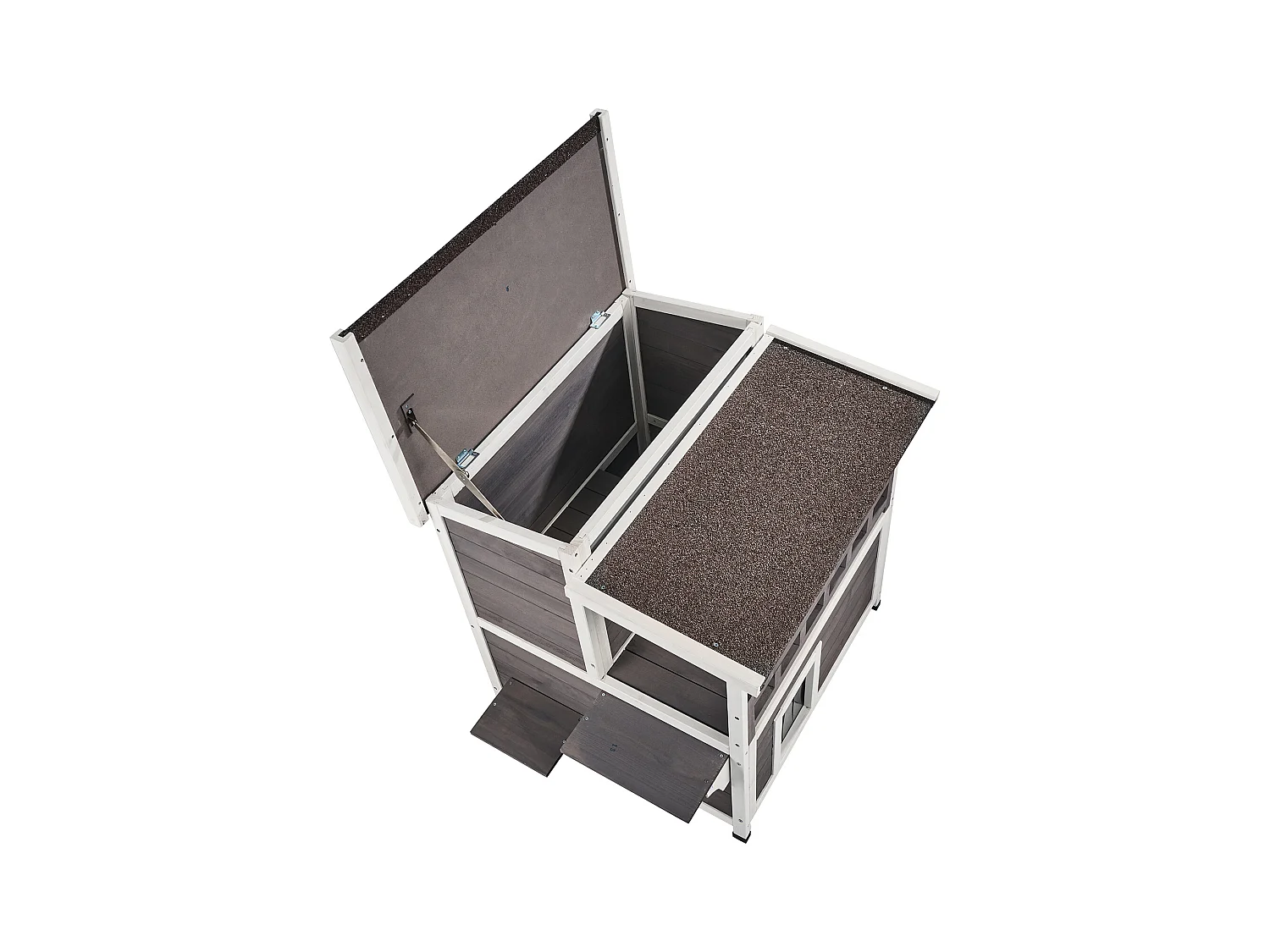 Katzenhaus, SucceBuy Outdoor-Katzenhaus - 2-stöckiger Wildkatzenunterstand aus Holz mit Balkon und Dach