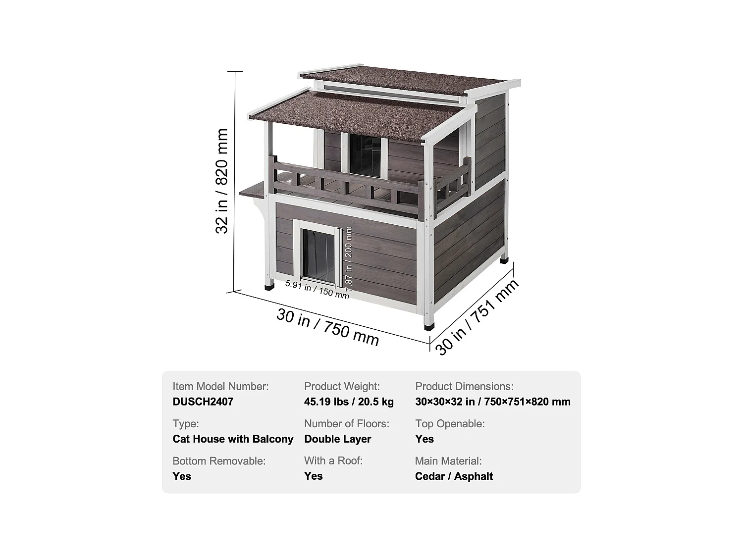 Maison pour Chat, SucceBuy Maison pour Chat d'Extérieur - Abri pour Chats Sauvages en Bois à 2 Étages avec Balcon et Toit