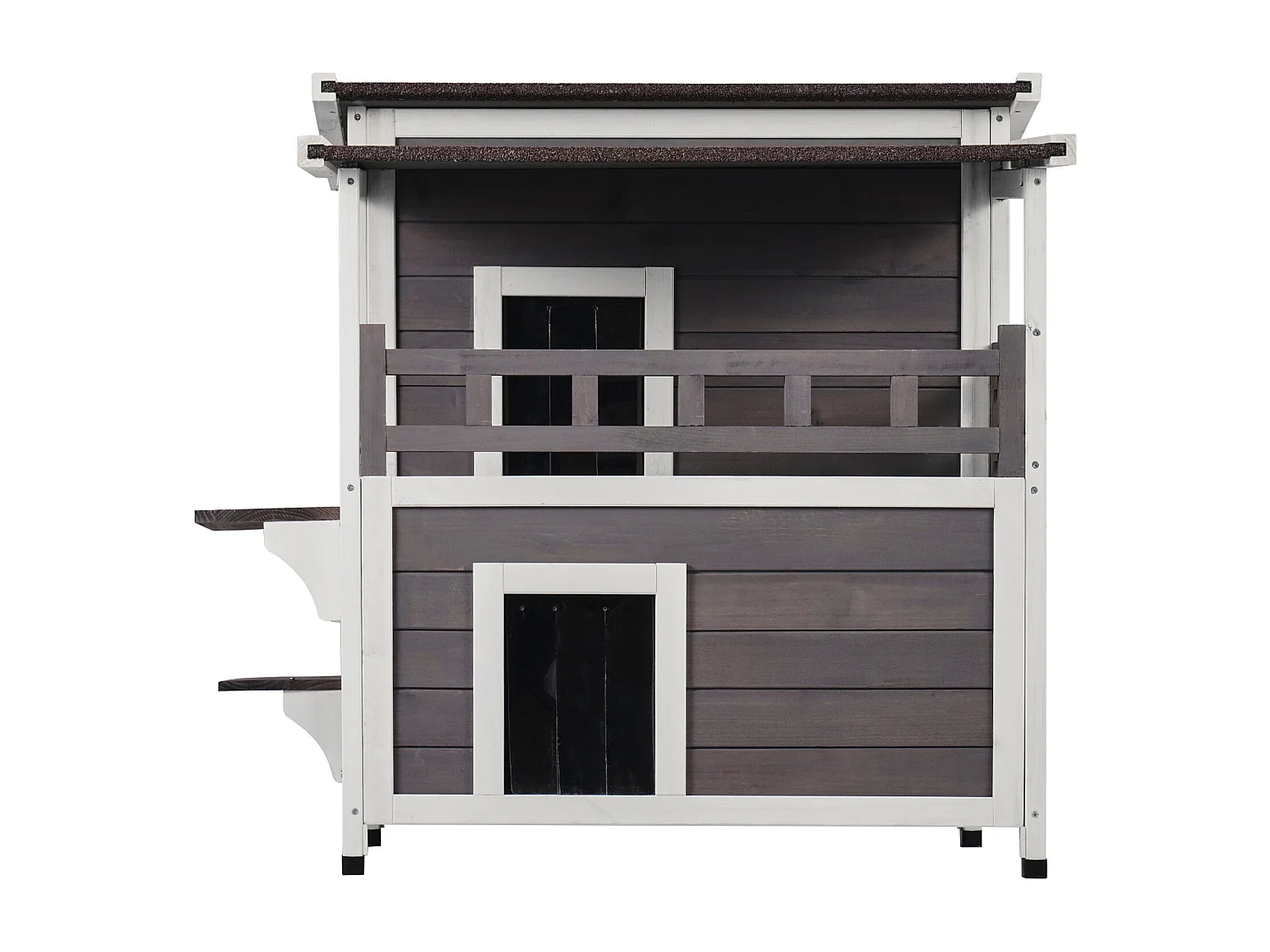 Maison pour Chat, SucceBuy Maison pour Chat d'Extérieur - Abri pour Chats Sauvages en Bois à 2 Étages avec Balcon et Toit