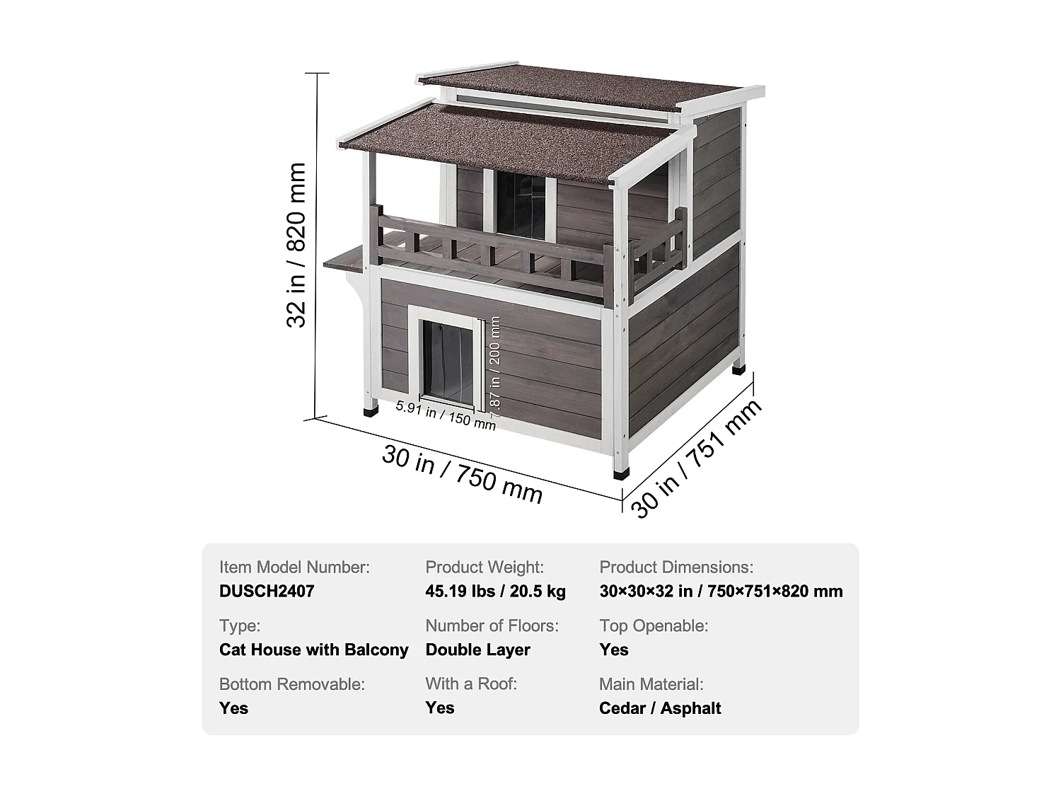 Maison pour Chat, SucceBuy Maison pour Chat d'Extérieur - Abri pour Chats Sauvages en Bois à 2 Étages avec Balcon et Toit