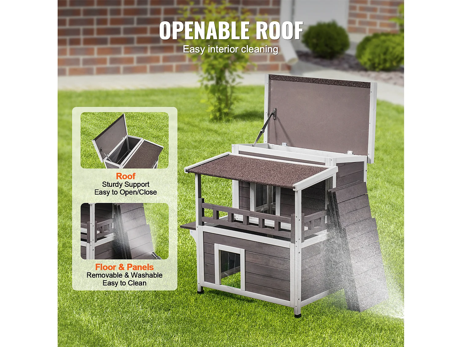 Maison pour Chat, SucceBuy Maison pour Chat d'Extérieur - Abri pour Chats Sauvages en Bois à 2 Étages avec Balcon et Toit