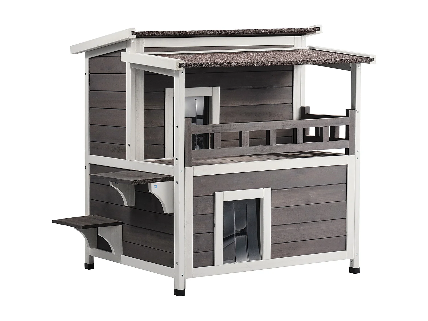 Maison pour Chat, SucceBuy Maison pour Chat d'Extérieur - Abri pour Chats Sauvages en Bois à 2 Étages avec Balcon et Toit