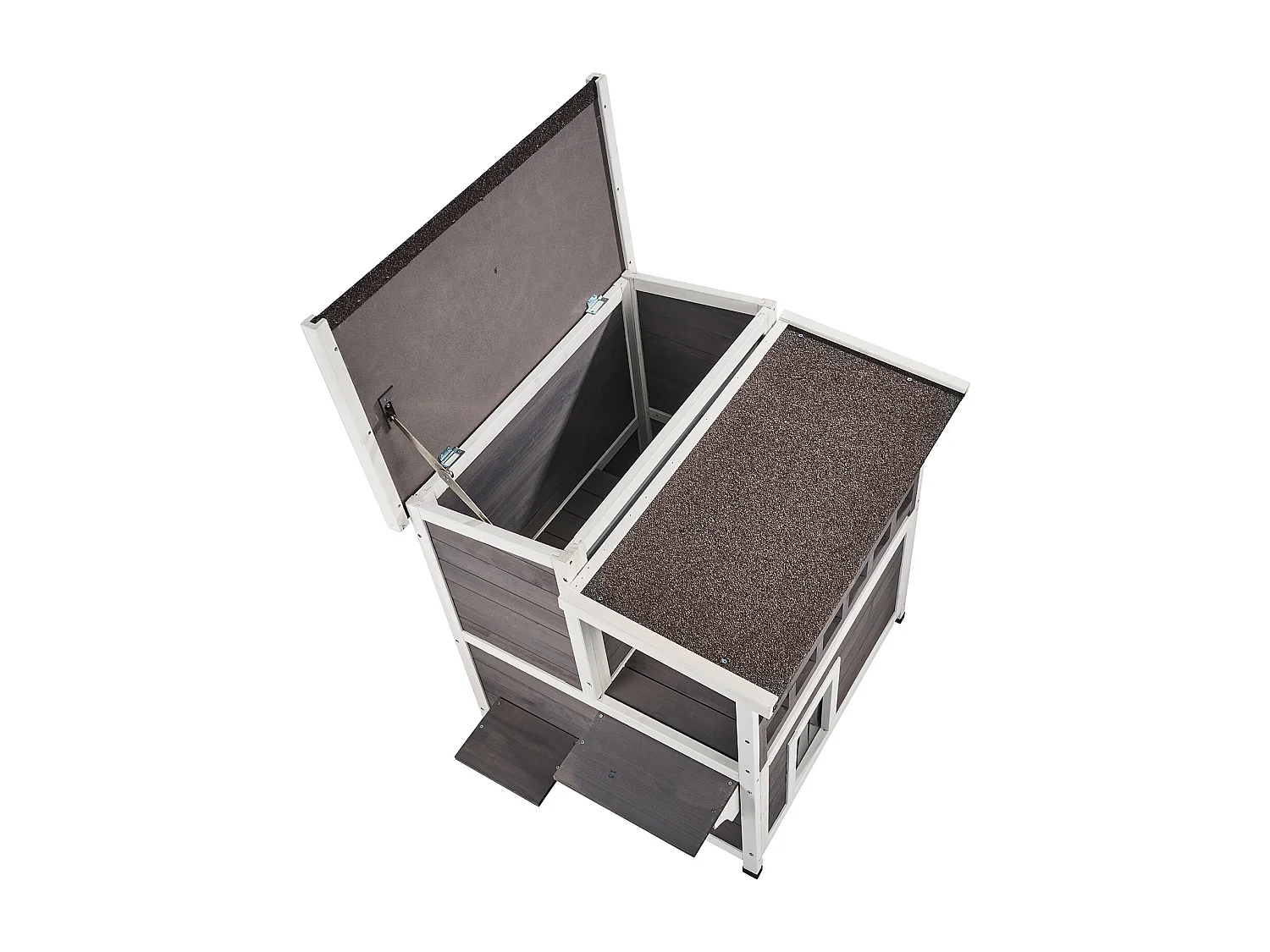 Maison pour Chat, SucceBuy Maison pour Chat d'Extérieur - Abri pour Chats Sauvages en Bois à 2 Étages avec Balcon et Toit