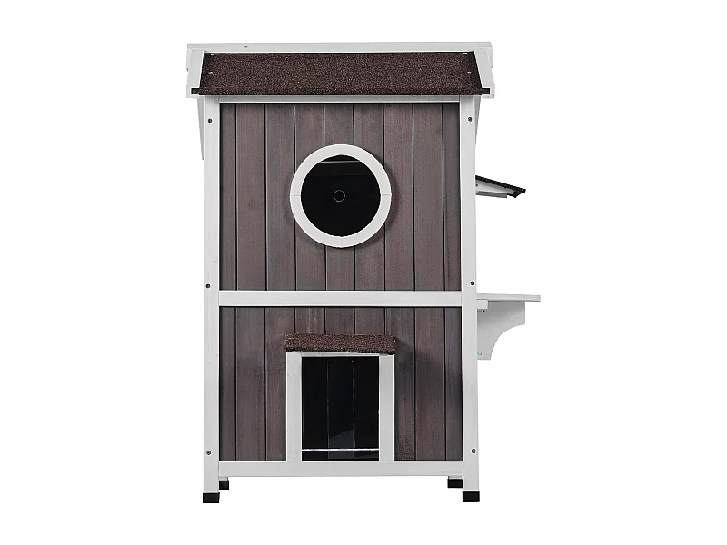 Katzenhaus, SucceBuy Outdoor-Katzenhaus - 2-stöckiger Wildkatzenunterstand aus Holz mit Dach und Klapptüren