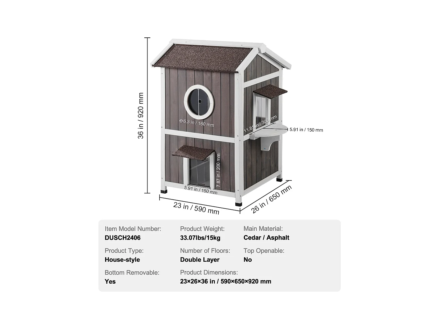 Maison pour Chat, SucceBuy Maison d'Extérieur pour Chat - Abri pour Chat Sauvage en Bois à 2 Étages avec Toit et Portes à Rabat