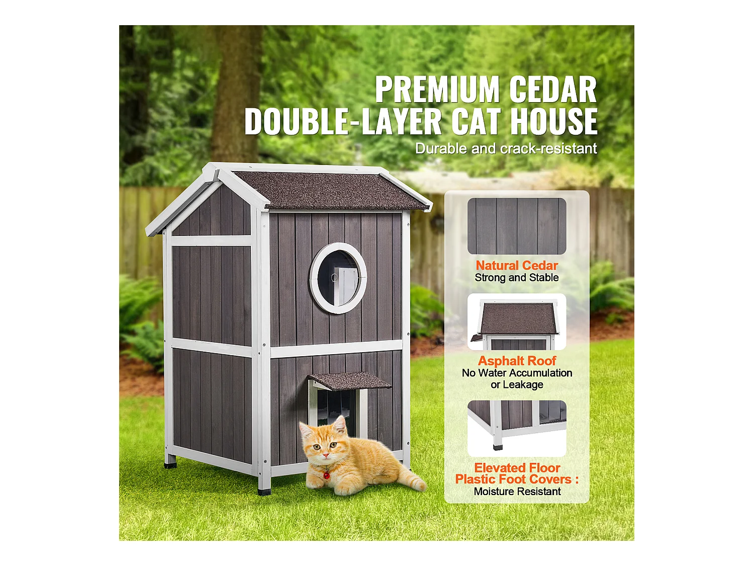 Maison pour Chat, SucceBuy Maison d'Extérieur pour Chat - Abri pour Chat Sauvage en Bois à 2 Étages avec Toit et Portes à Rabat