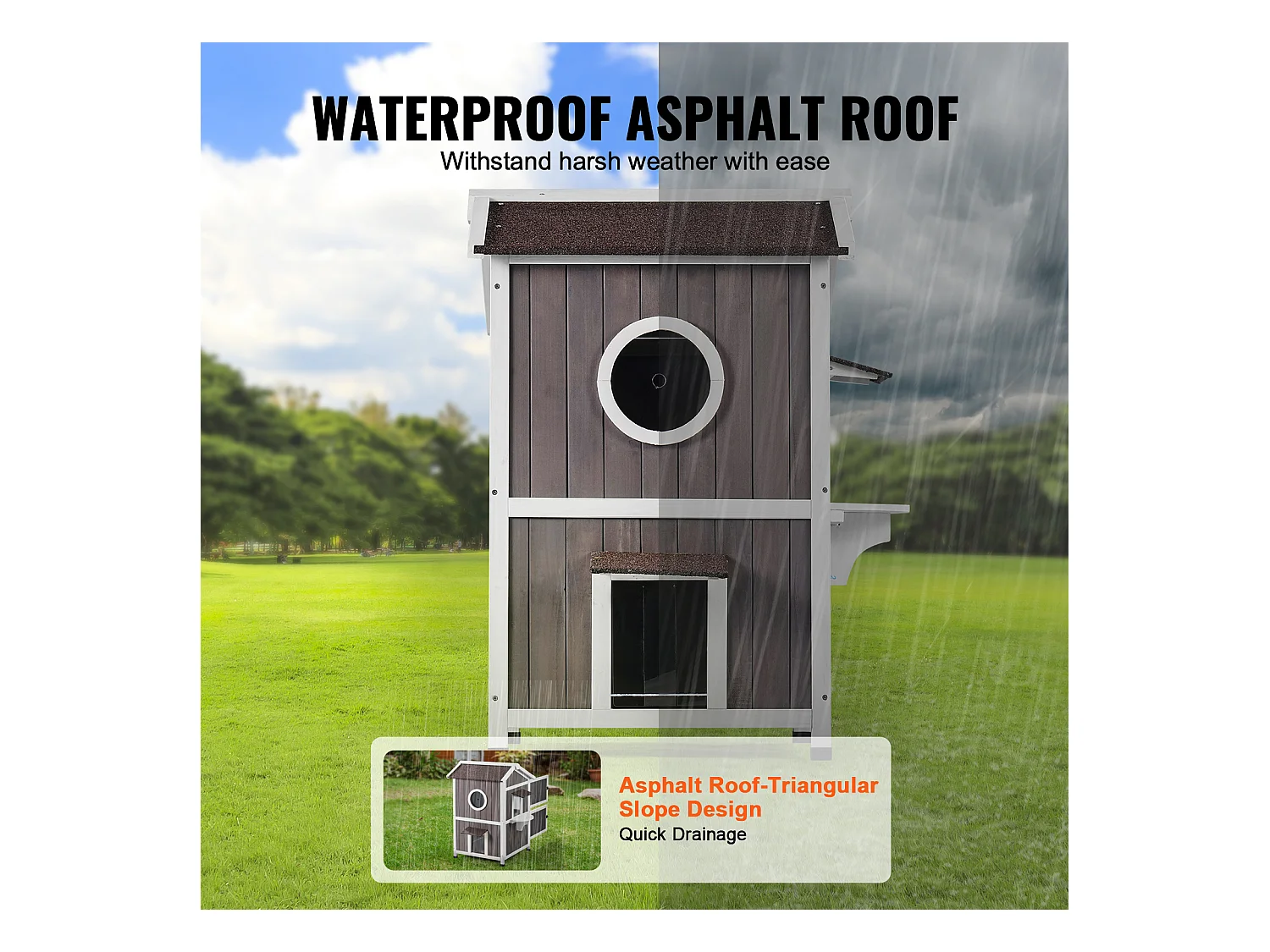 Maison pour Chat, SucceBuy Maison d'Extérieur pour Chat - Abri pour Chat Sauvage en Bois à 2 Étages avec Toit et Portes à Rabat