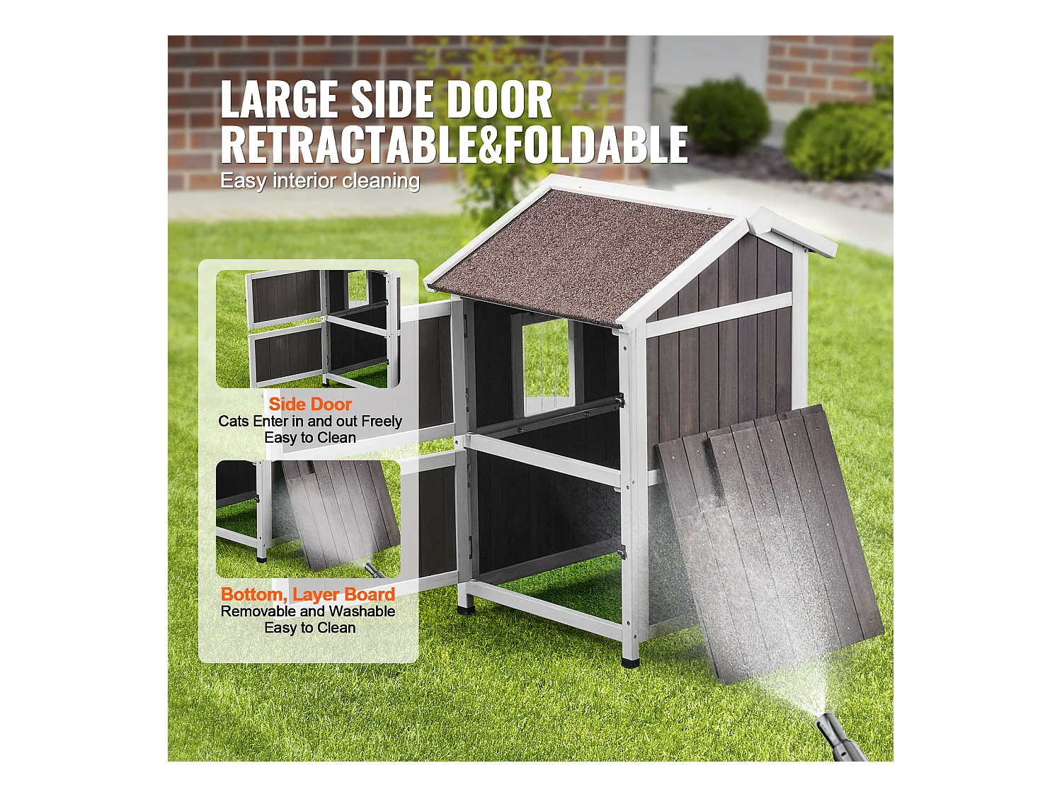 Maison pour Chat, SucceBuy Maison d'Extérieur pour Chat - Abri pour Chat Sauvage en Bois à 2 Étages avec Toit et Portes à Rabat