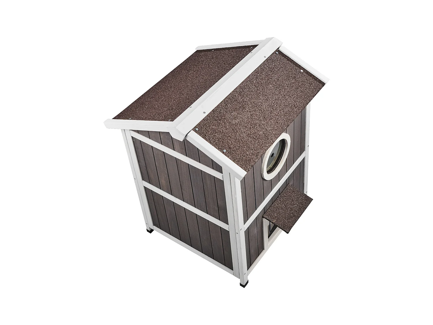 Maison pour Chat, SucceBuy Maison d'Extérieur pour Chat - Abri pour Chat Sauvage en Bois à 2 Étages avec Toit et Portes à Rabat