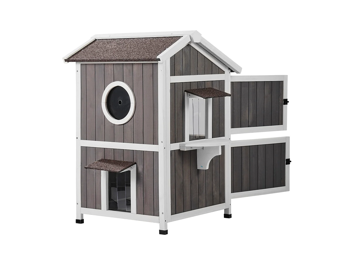 Maison pour Chat, SucceBuy Maison d'Extérieur pour Chat - Abri pour Chat Sauvage en Bois à 2 Étages avec Toit et Portes à Rabat