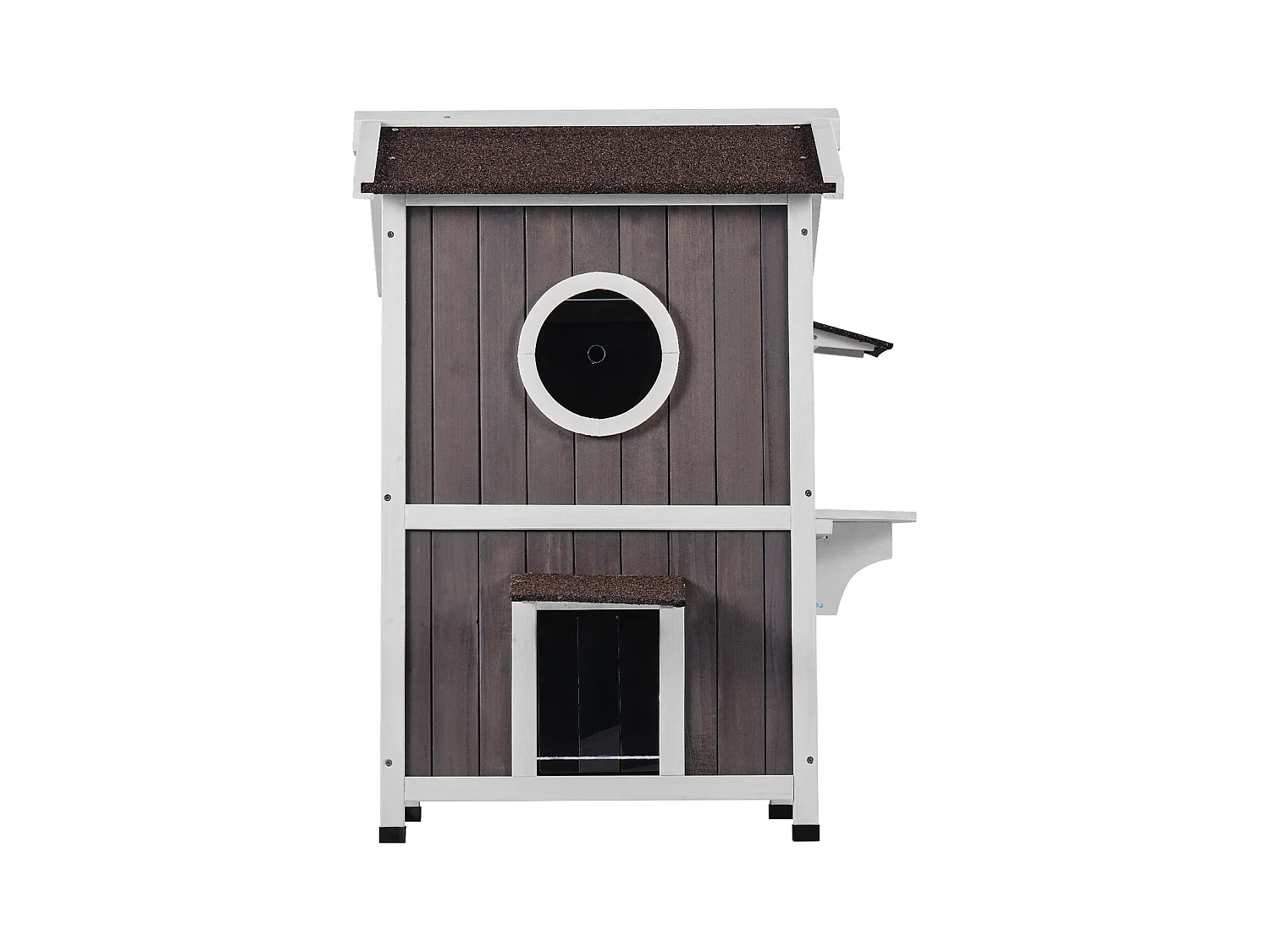 Maison pour Chat, SucceBuy Maison d'Extérieur pour Chat - Abri pour Chat Sauvage en Bois à 2 Étages avec Toit et Portes à Rabat