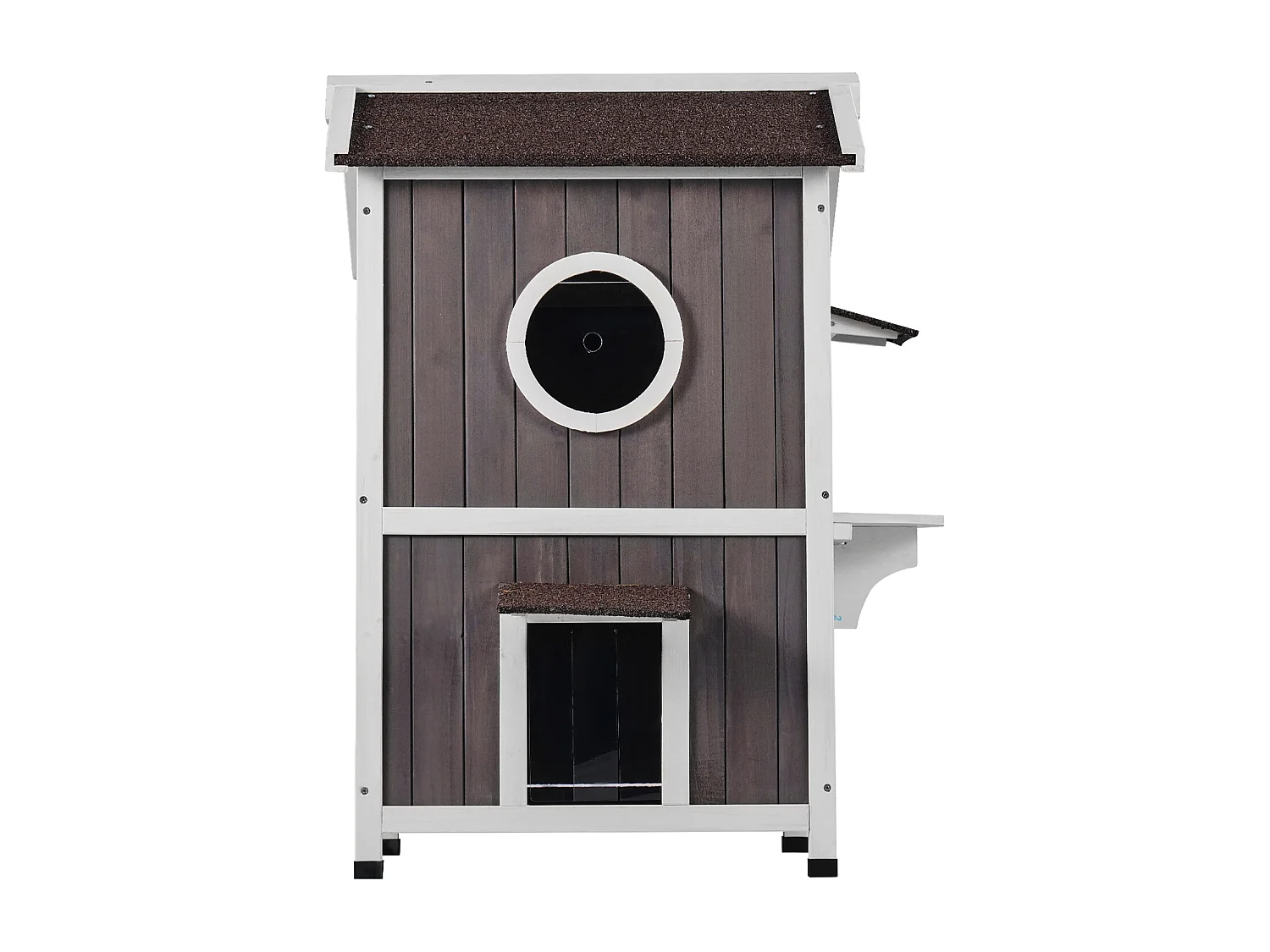 Maison pour Chat, SucceBuy Maison d'Extérieur pour Chat - Abri pour Chat Sauvage en Bois à 2 Étages avec Toit et Portes à Rabat