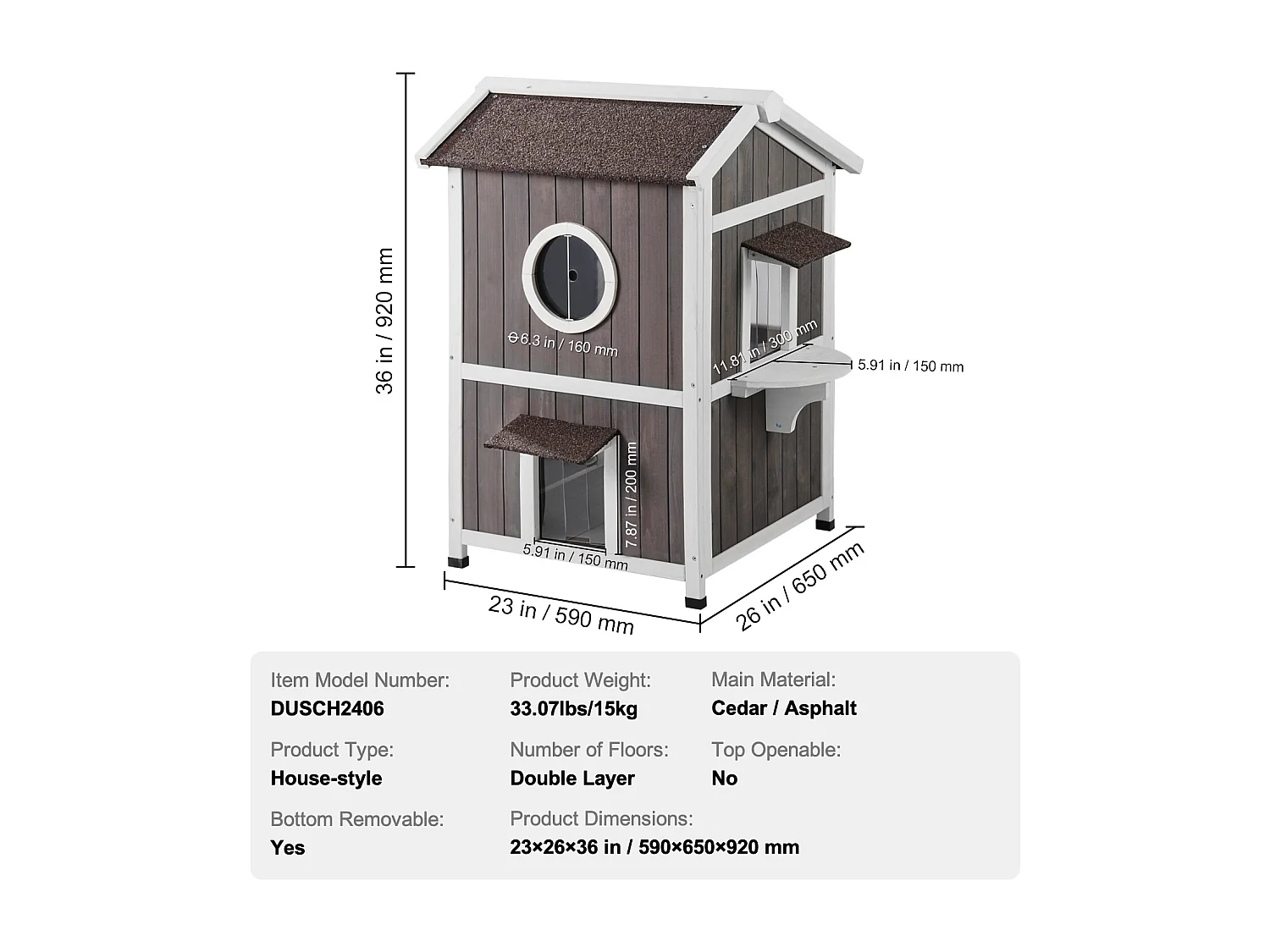 Maison pour Chat, SucceBuy Maison d'Extérieur pour Chat - Abri pour Chat Sauvage en Bois à 2 Étages avec Toit et Portes à Rabat