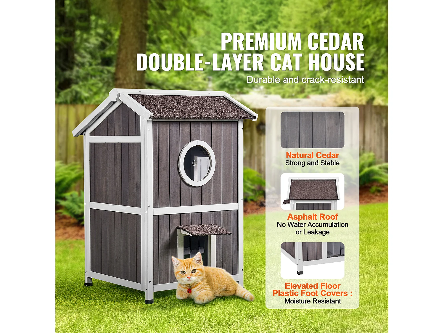 Maison pour Chat, SucceBuy Maison d'Extérieur pour Chat - Abri pour Chat Sauvage en Bois à 2 Étages avec Toit et Portes à Rabat