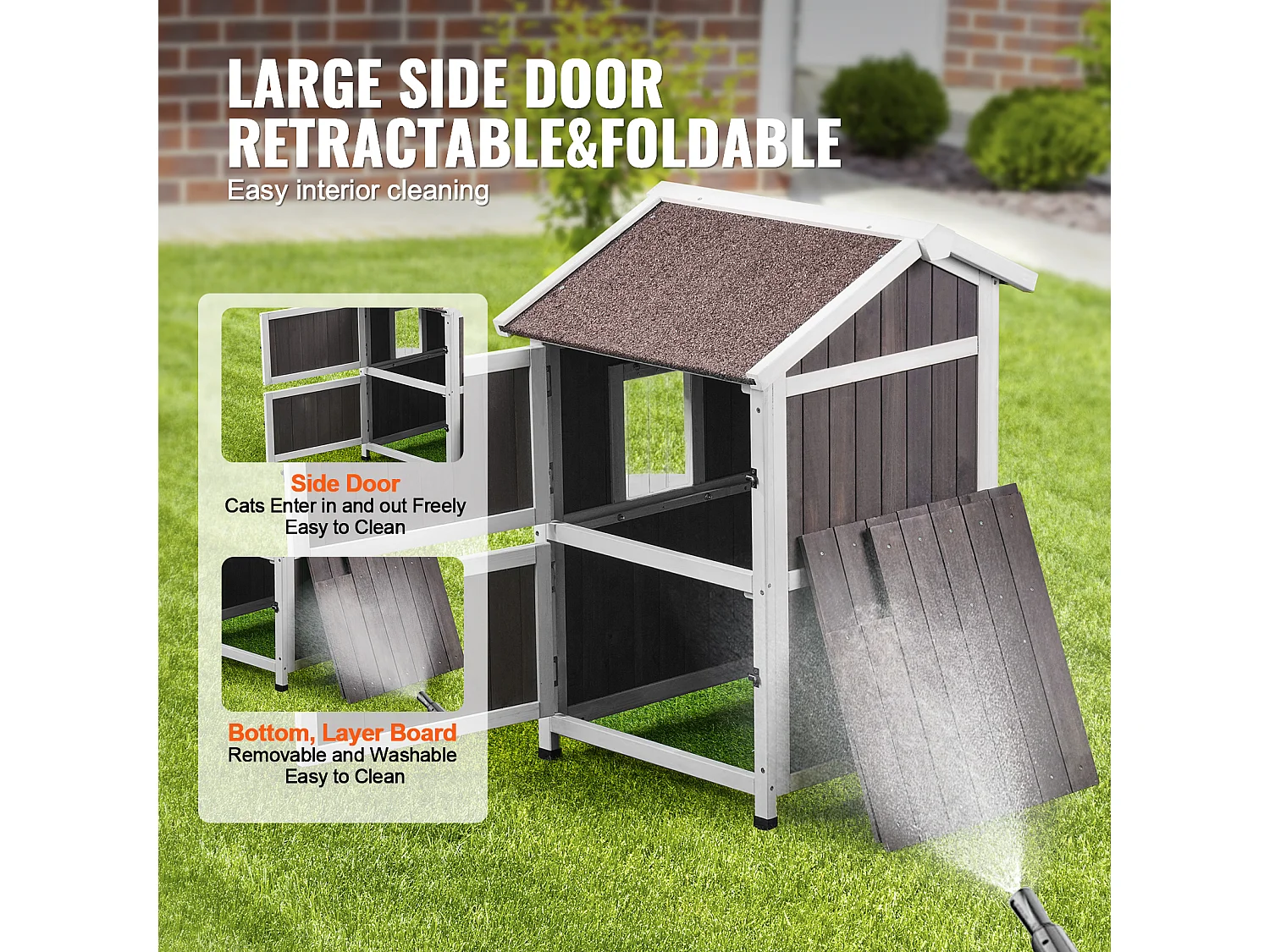 Maison pour Chat, SucceBuy Maison d'Extérieur pour Chat - Abri pour Chat Sauvage en Bois à 2 Étages avec Toit et Portes à Rabat