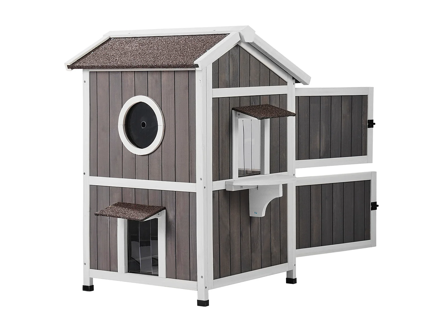 Maison pour Chat, SucceBuy Maison d'Extérieur pour Chat - Abri pour Chat Sauvage en Bois à 2 Étages avec Toit et Portes à Rabat