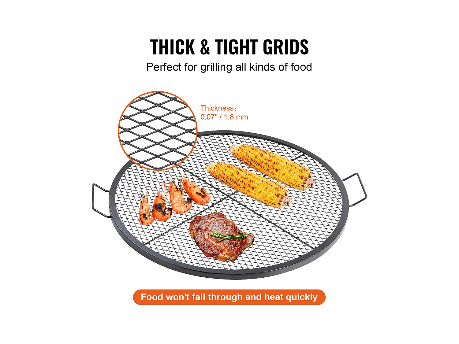 Grille de Cuisson Ronde SucceBuy de 91.44CM, Grille de Barbecue en Acier Robuste avec Poignée et Support en Fil X, Noir