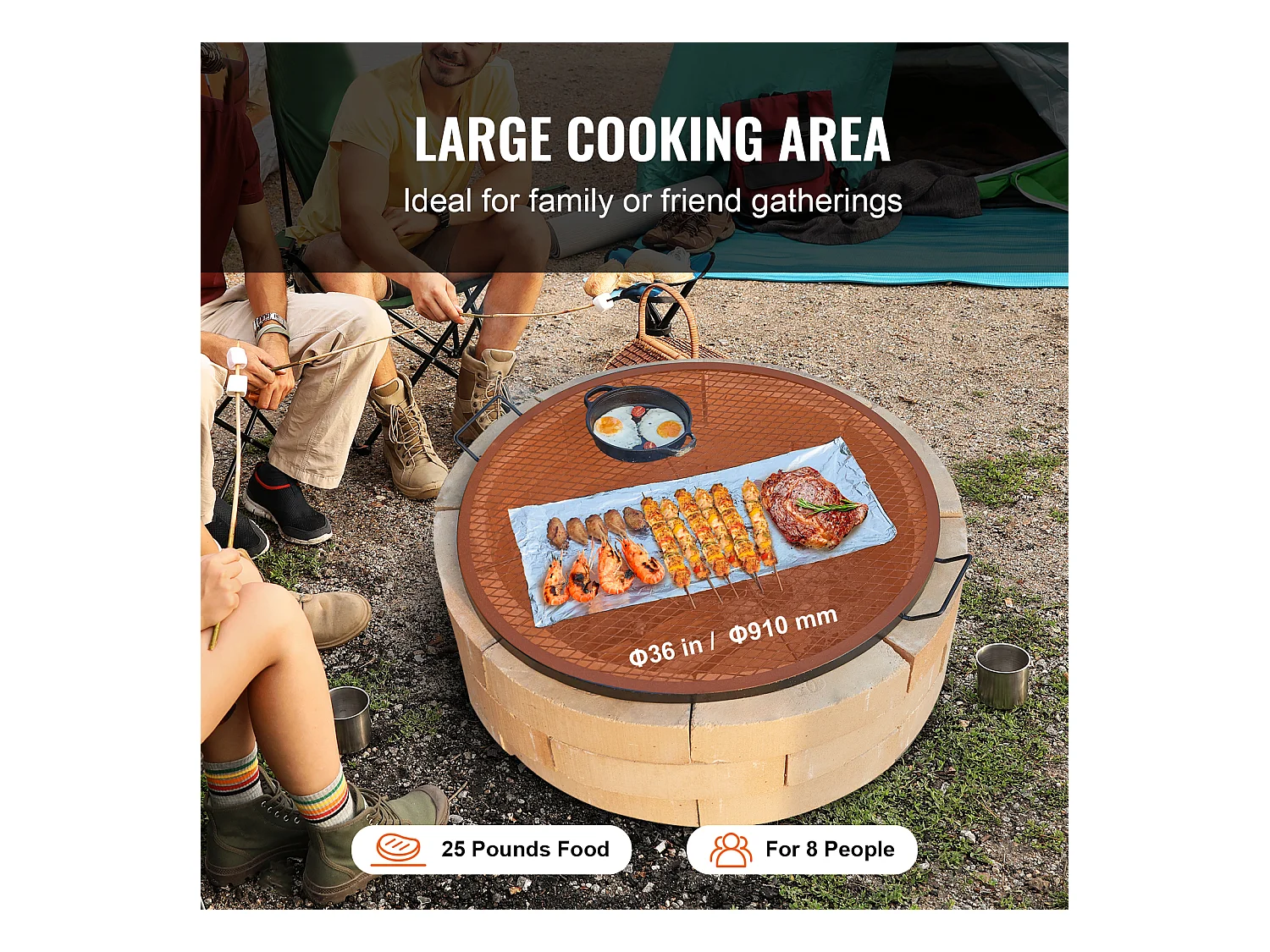 Grille de Cuisson Ronde SucceBuy de 91.44CM, Grille de Barbecue en Acier Robuste avec Poignée et Support en Fil X, Noir