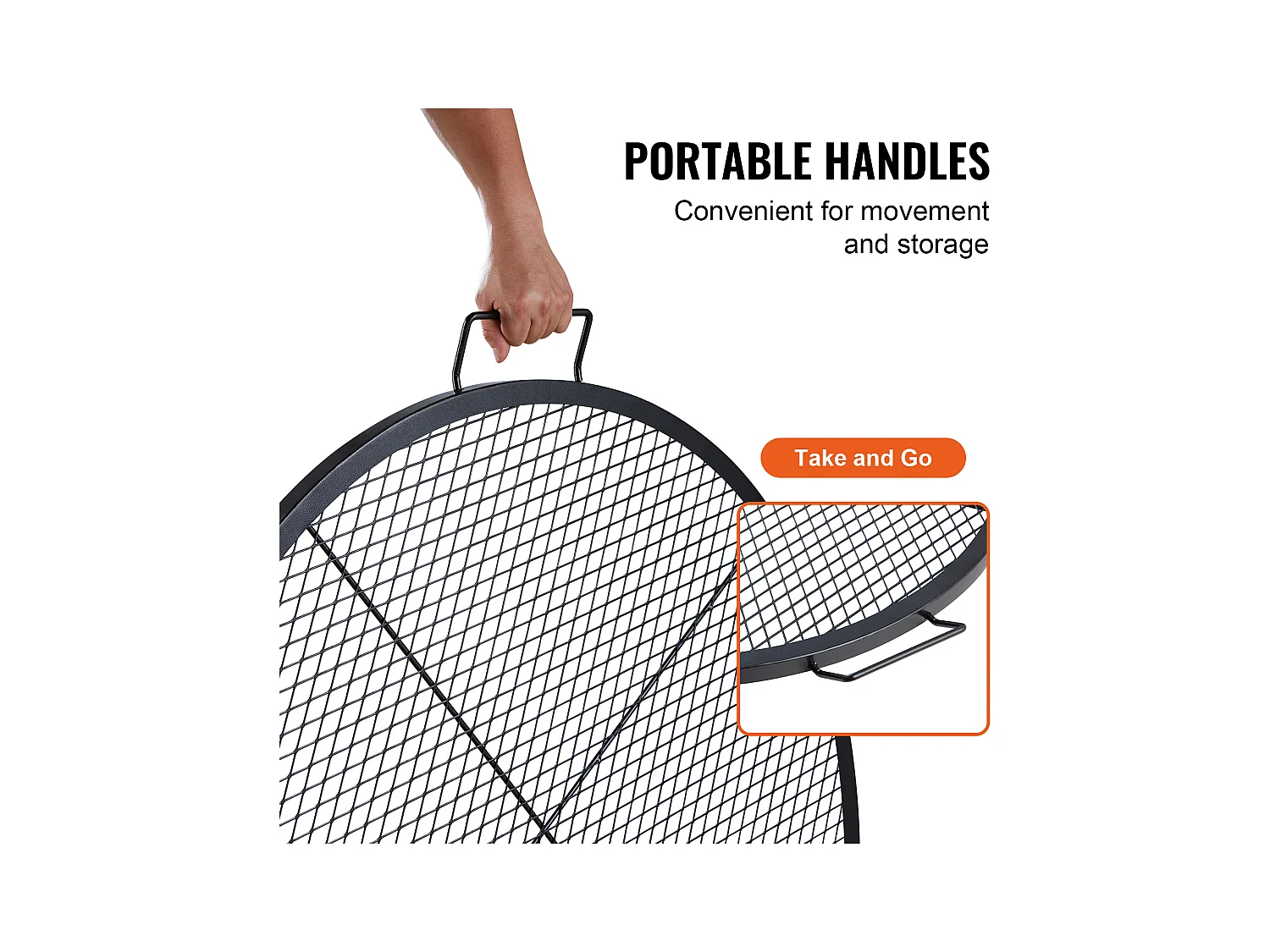 Grille de Cuisson Ronde SucceBuy de 91.44CM, Grille de Barbecue en Acier Robuste avec Poignée et Support en Fil X, Noir