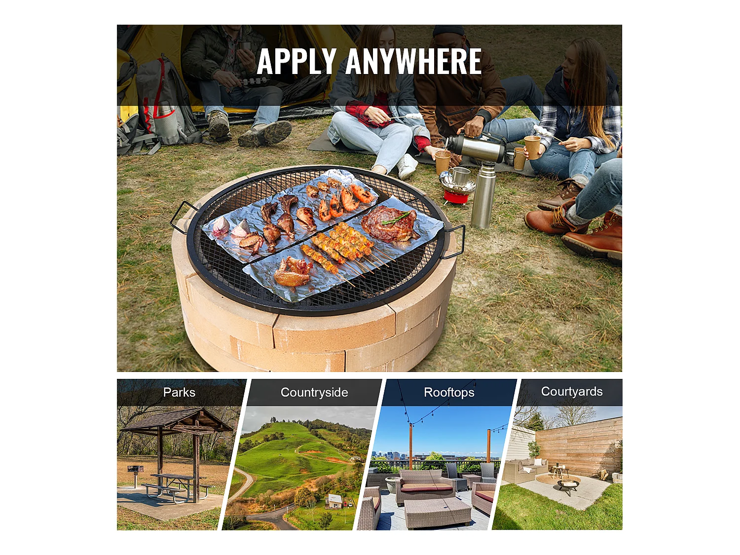 Grille de Cuisson Ronde SucceBuy de 91.44CM, Grille de Barbecue en Acier Robuste avec Poignée et Support en Fil X, Noir