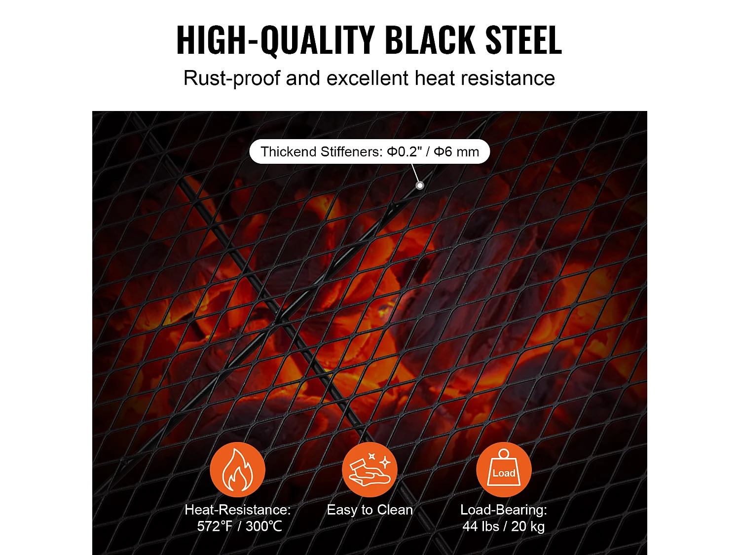 Grille de Cuisson Ronde SucceBuy de 91.44CM, Grille de Barbecue en Acier Robuste avec Poignée et Support en Fil X, Noir