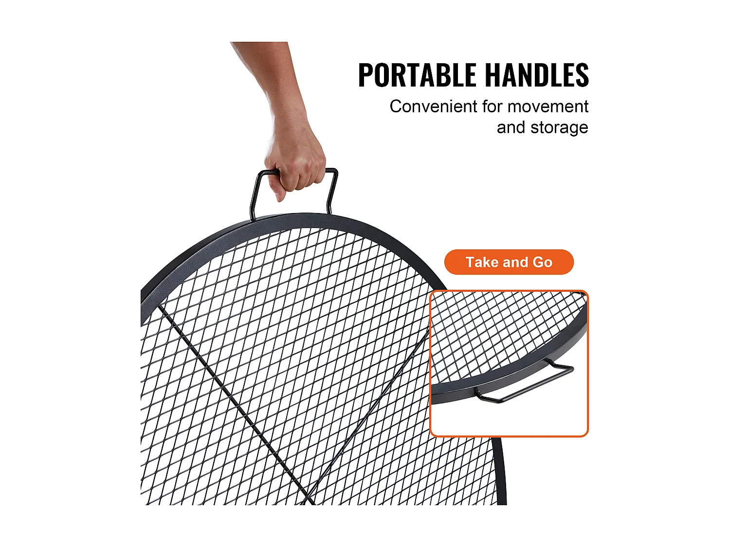 Grille de Cuisson Ronde SucceBuy de 91.44CM, Grille de Barbecue en Acier Robuste avec Poignée et Support en Fil X, Noir