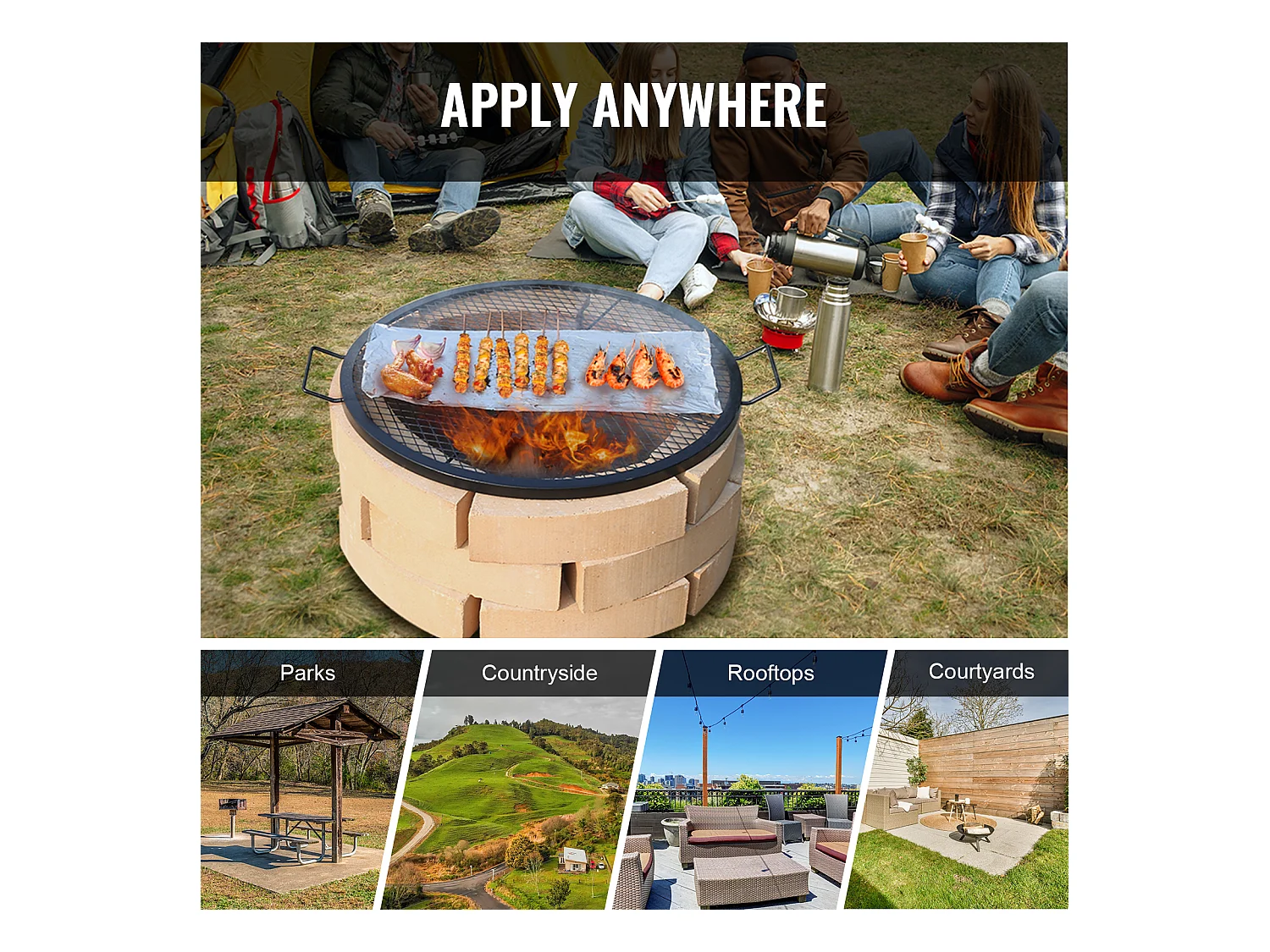 Grille de Cuisson SucceBuy pour Foyer Grille de Cuisson Ronde X-Marks de 76.2CM - Acier Robuste