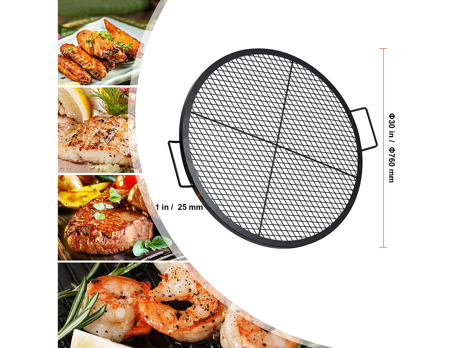 Grille de Cuisson SucceBuy pour Foyer Grille de Cuisson Ronde X-Marks de 76.2CM - Acier Robuste