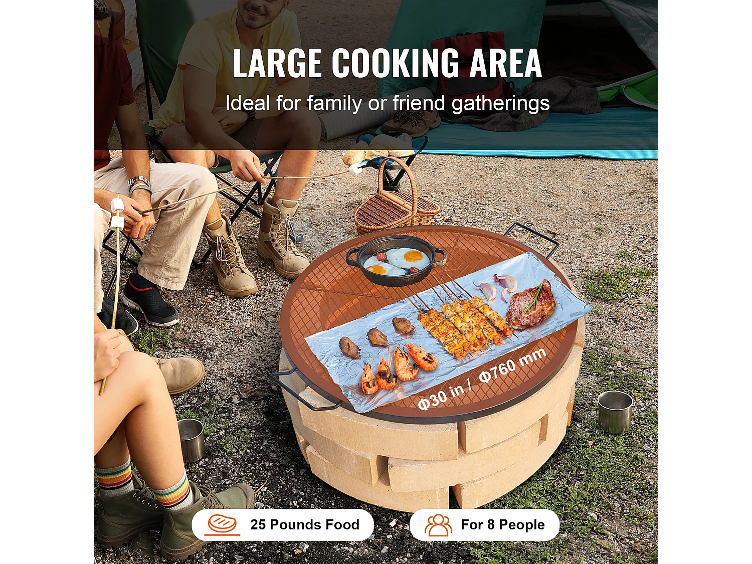 Grille de Cuisson SucceBuy pour Foyer Grille de Cuisson Ronde X-Marks de 76.2CM - Acier Robuste