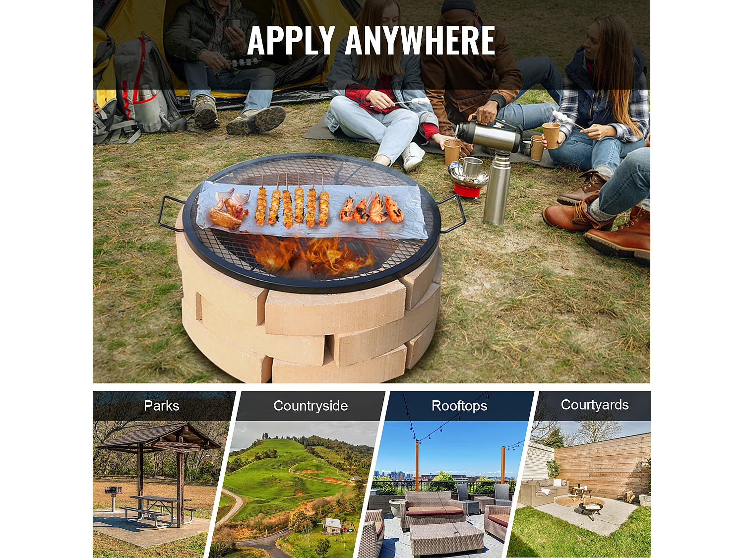 Grille de Cuisson SucceBuy pour Foyer Grille de Cuisson Ronde X-Marks de 76.2CM - Acier Robuste