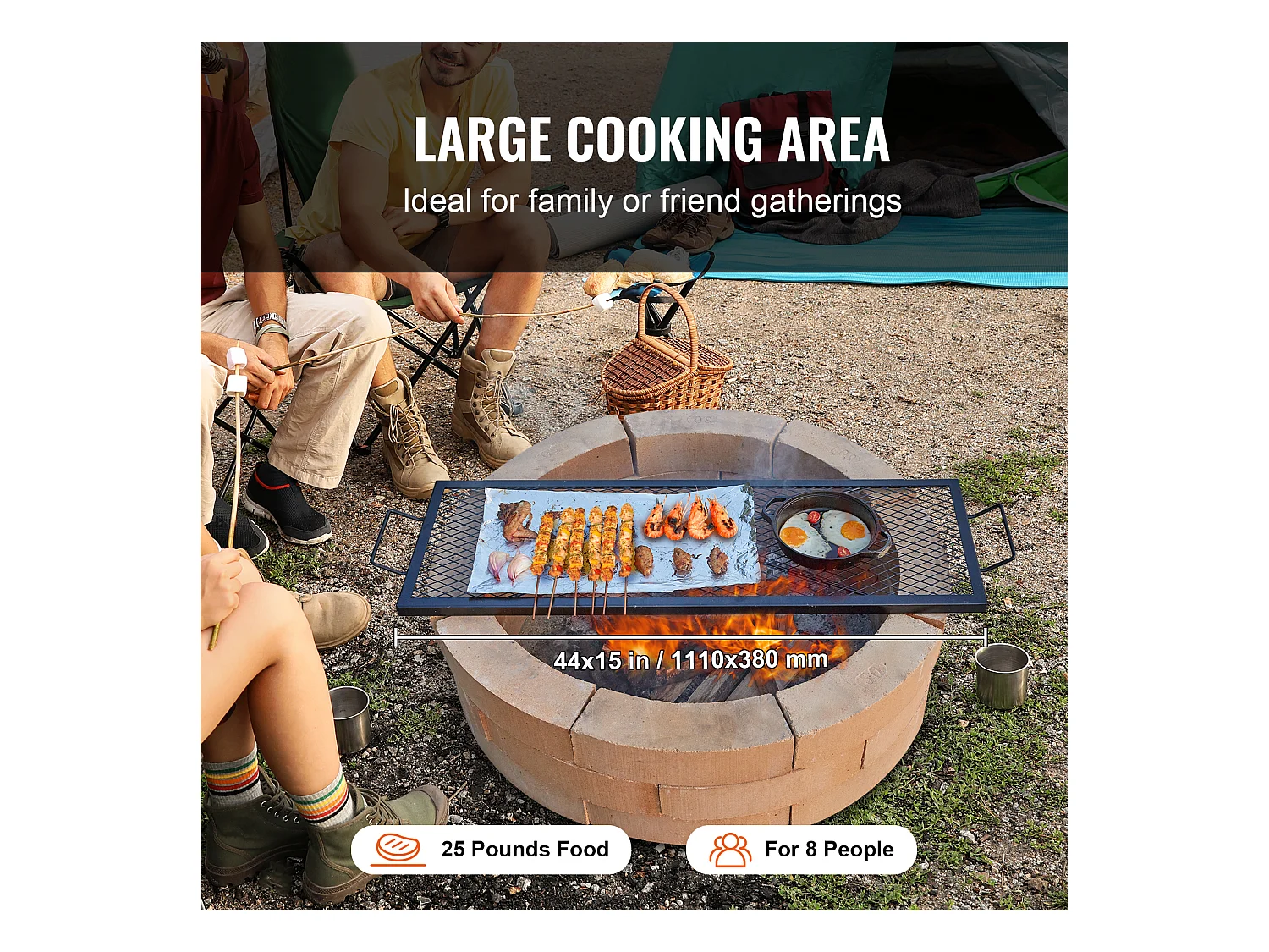 Grille de Cuisson Rectangulaire SucceBuy de 112CM, Gril pour Foyer X-Marks, Acier Robuste