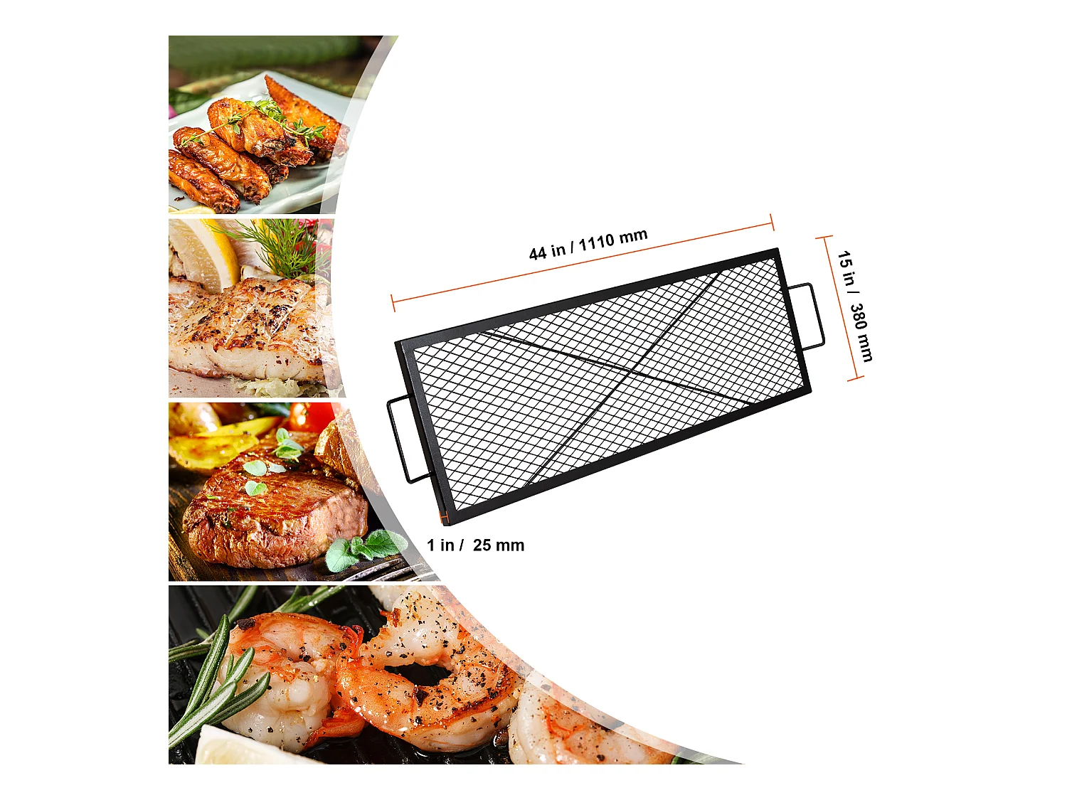 Grille de Cuisson Rectangulaire SucceBuy de 112CM, Gril pour Foyer X-Marks, Acier Robuste