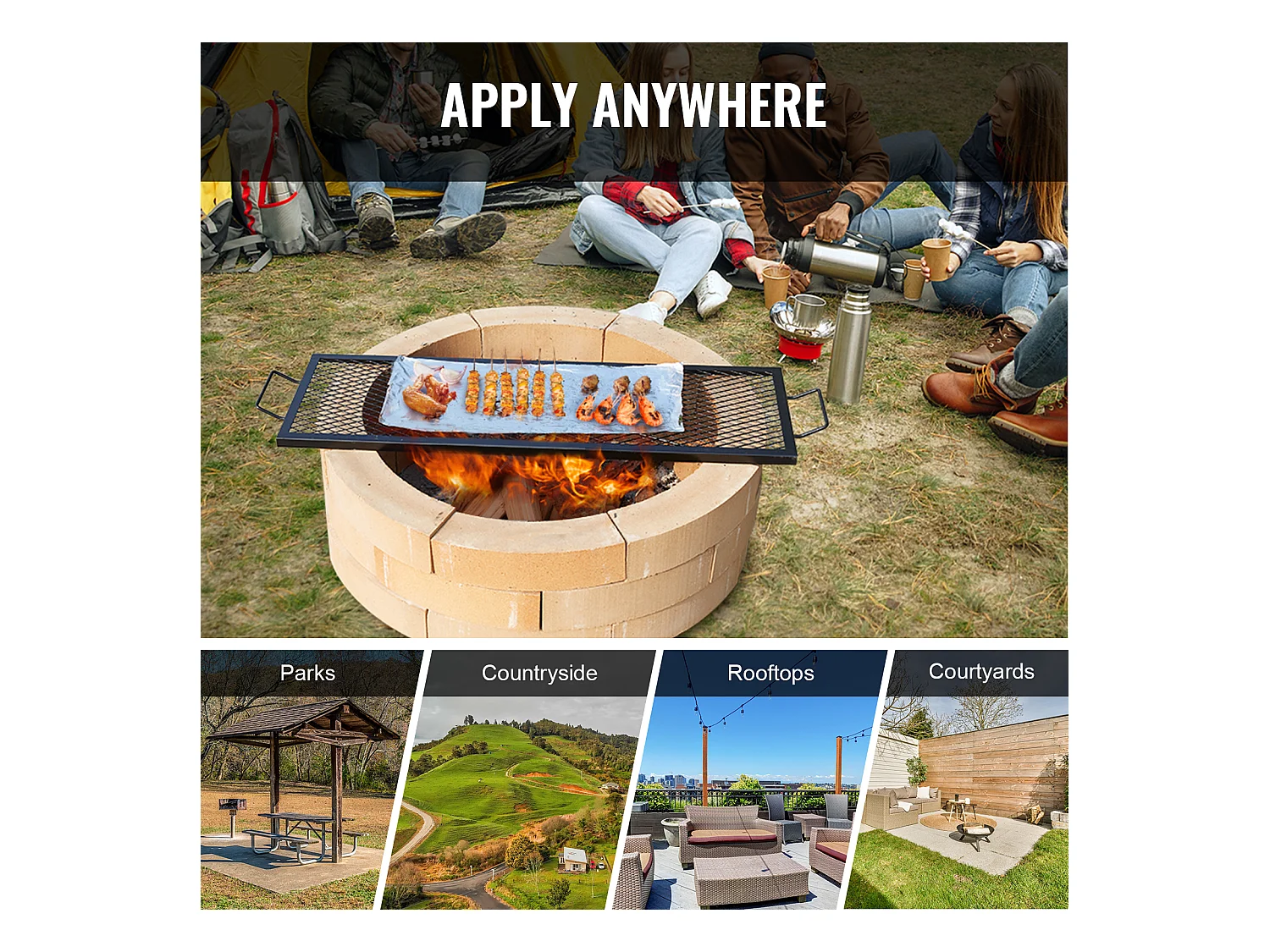 Grille de Cuisson Rectangulaire SucceBuy de 112CM, Gril pour Foyer X-Marks, Acier Robuste