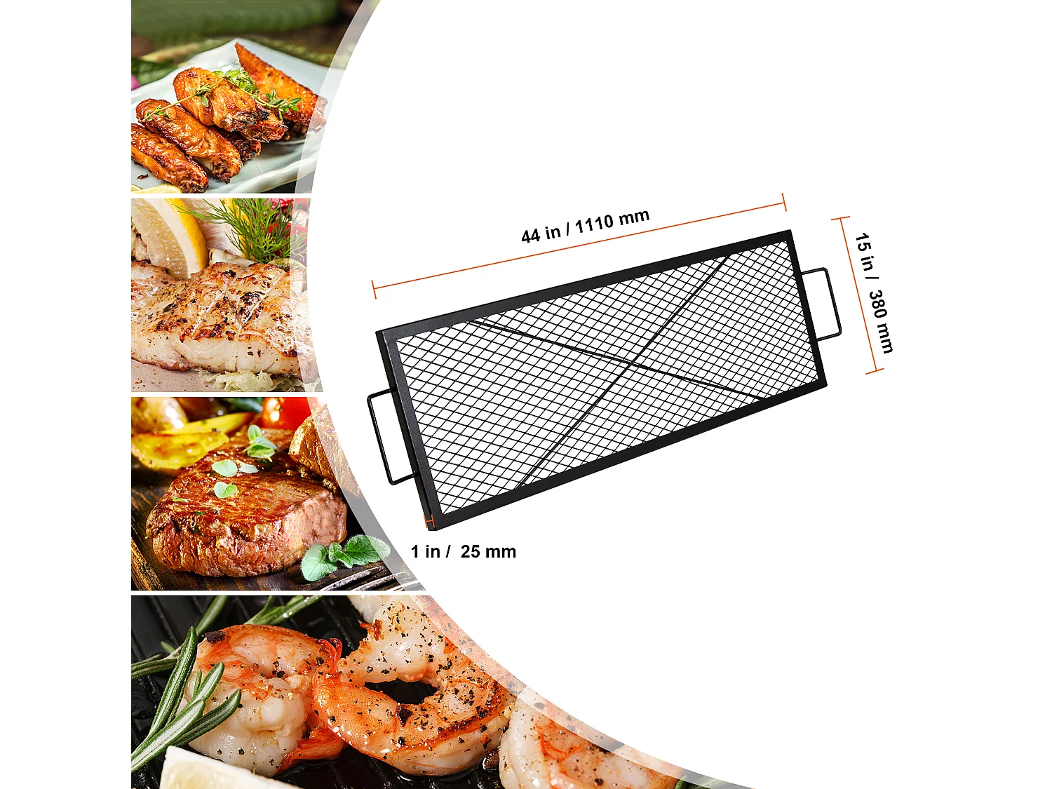Grille de Cuisson Rectangulaire SucceBuy de 112CM, Gril pour Foyer X-Marks, Acier Robuste