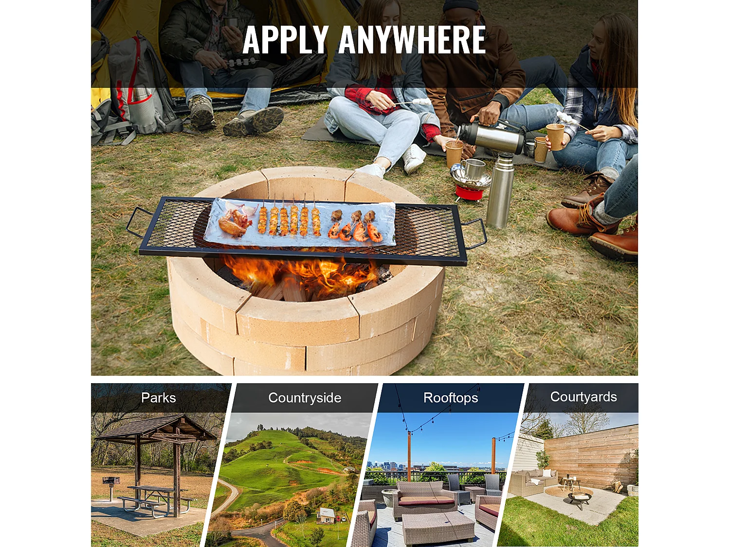 Grille de Cuisson Rectangulaire SucceBuy de 112CM, Gril pour Foyer X-Marks, Acier Robuste