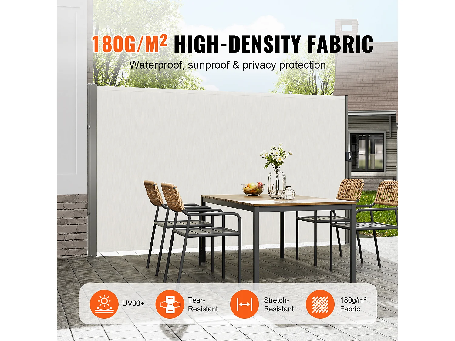 Auvent Latéral Rétractable SucceBuy, 200 x 300 cm, Écran D'intimité pour Terrasse et Séparateur de Clôture, Beige