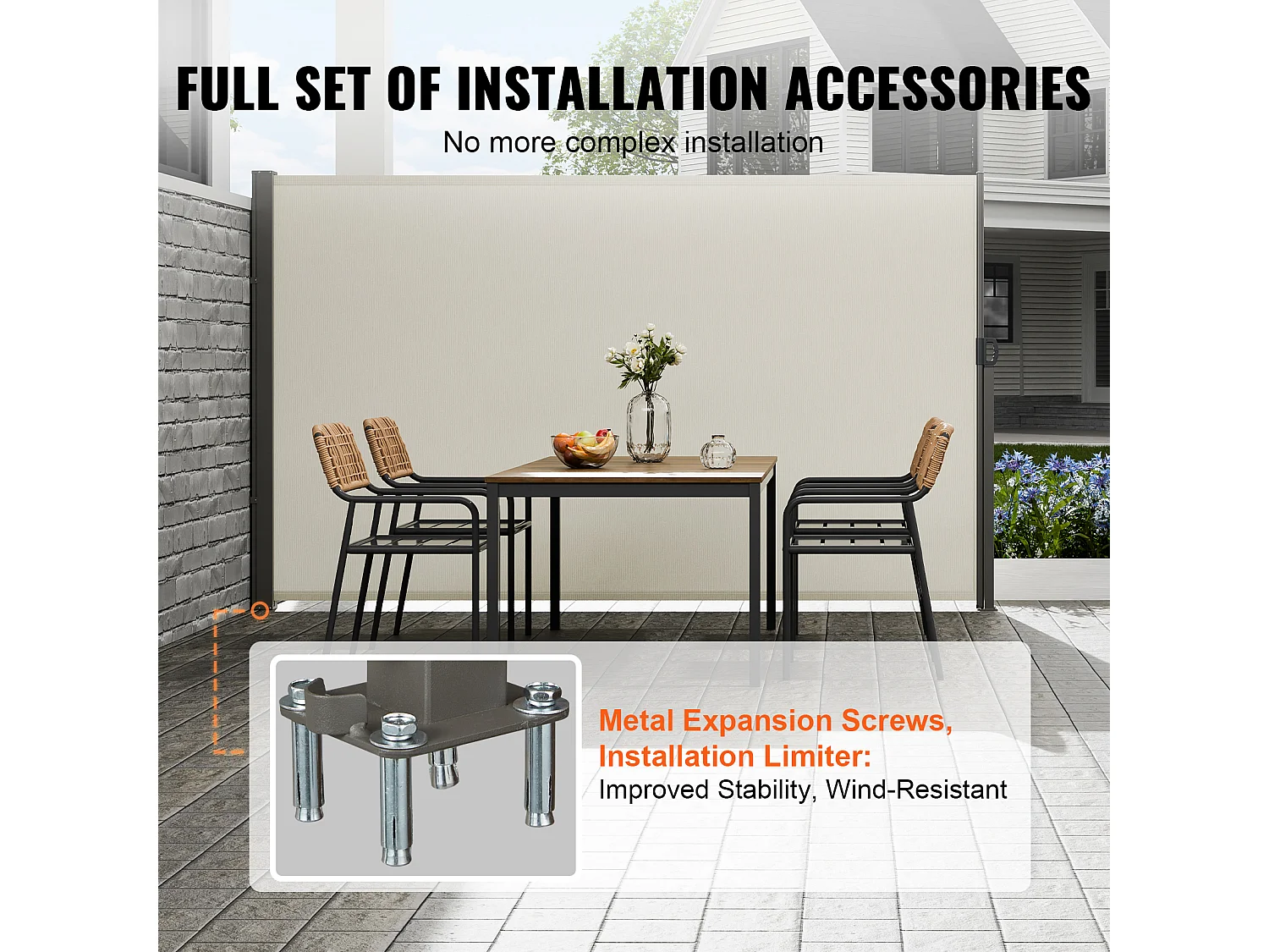 Auvent Latéral Rétractable SucceBuy, 200 x 300 cm, Écran D'intimité pour Terrasse et Séparateur de Clôture, Beige