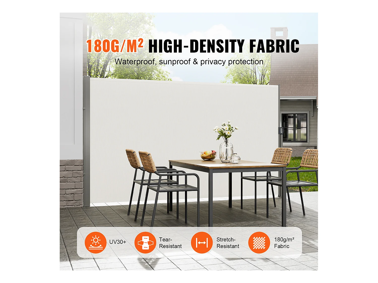 Auvent Latéral Rétractable SucceBuy 160 x 300 cm, Écran D'intimité pour Terrasse et Séparateur de Clôture, Beige