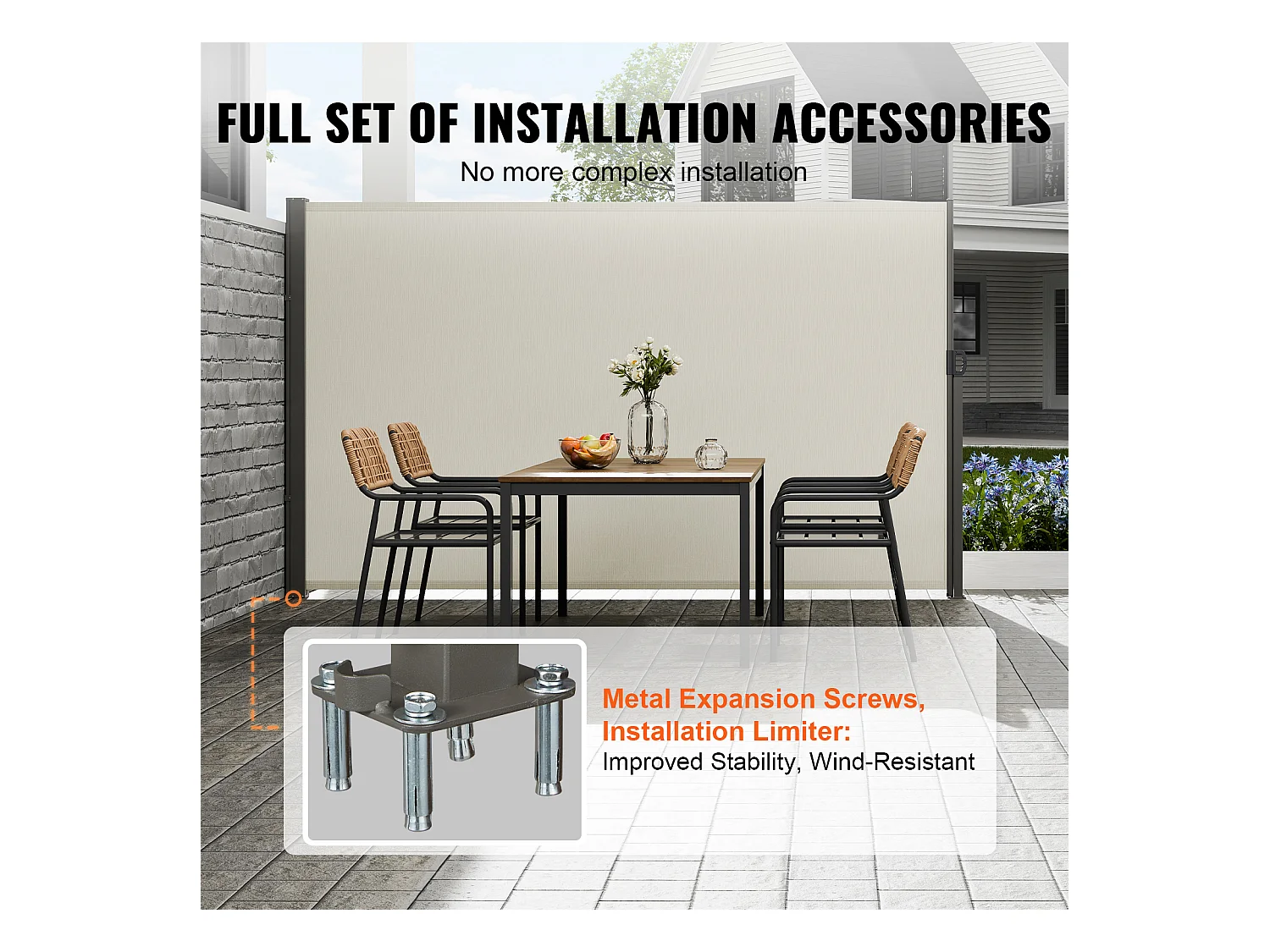 Auvent Latéral Rétractable SucceBuy 160 x 300 cm, Écran D'intimité pour Terrasse et Séparateur de Clôture, Beige