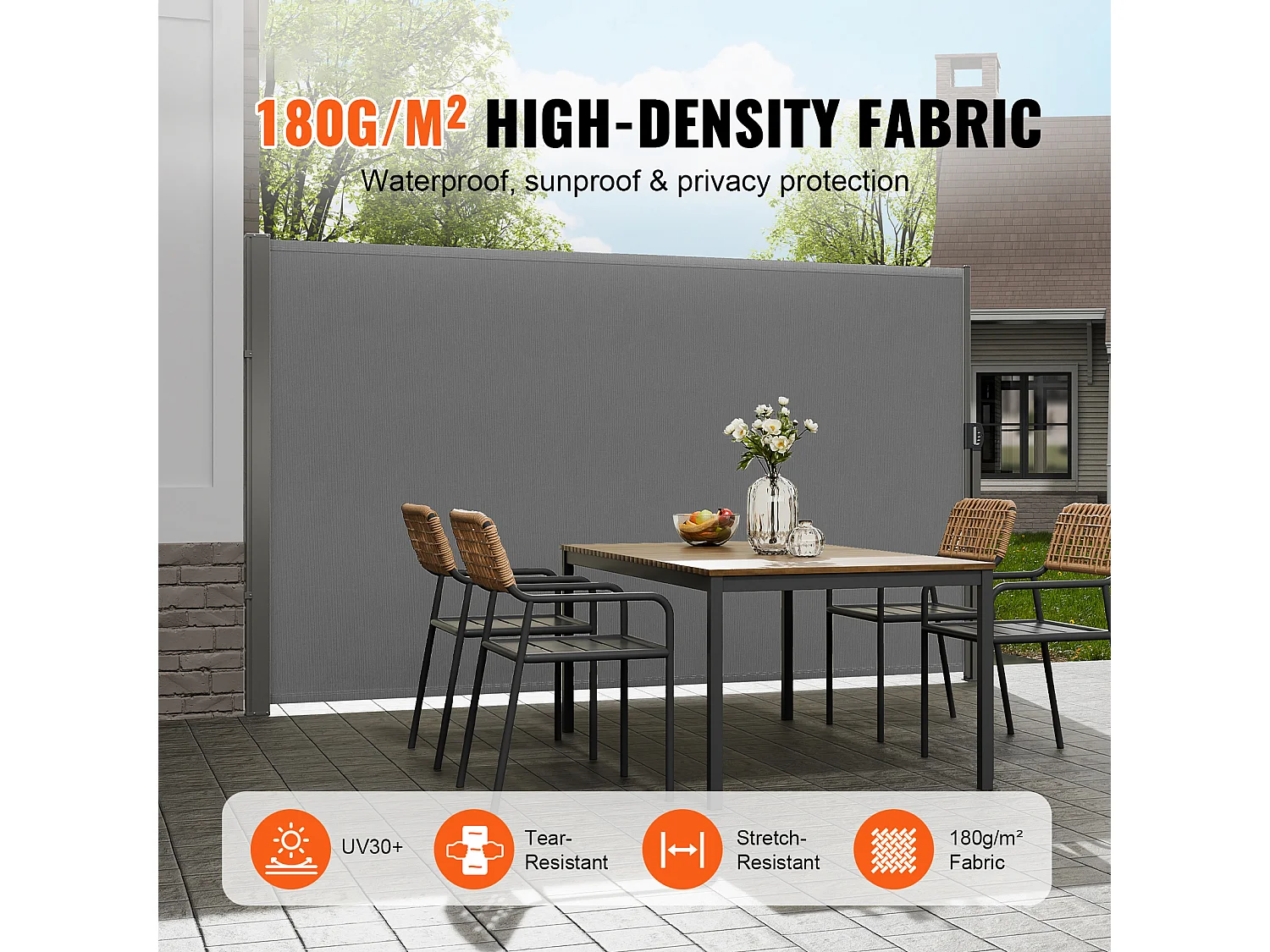 Tendone Laterale Rietraibile SucceBuy 180 x 350 cm, Schermo Privato per Terrazza e Separatore di Recinzione, Grigio