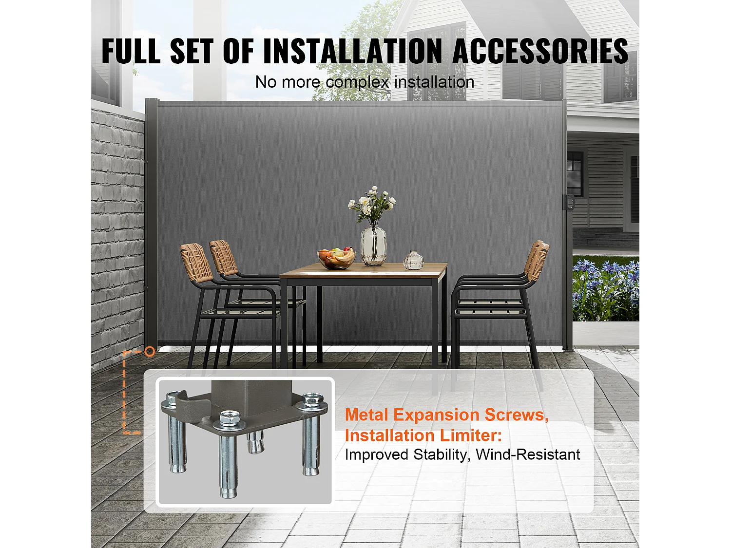 Tendone Laterale Rietraibile SucceBuy 180 x 350 cm, Schermo Privato per Terrazza e Separatore di Recinzione, Grigio