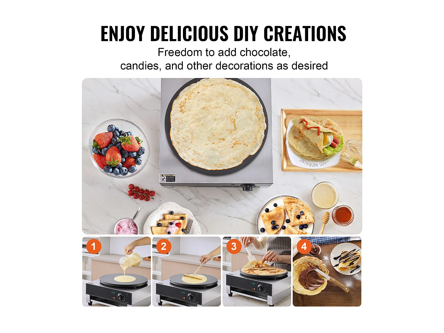 Waffelmaschine SucceBuy Elektrischer Crêpe-Maker, 40,6 cm, 1700 W, Antihaftbeschichtet, Kommerzielles Waffeleisen